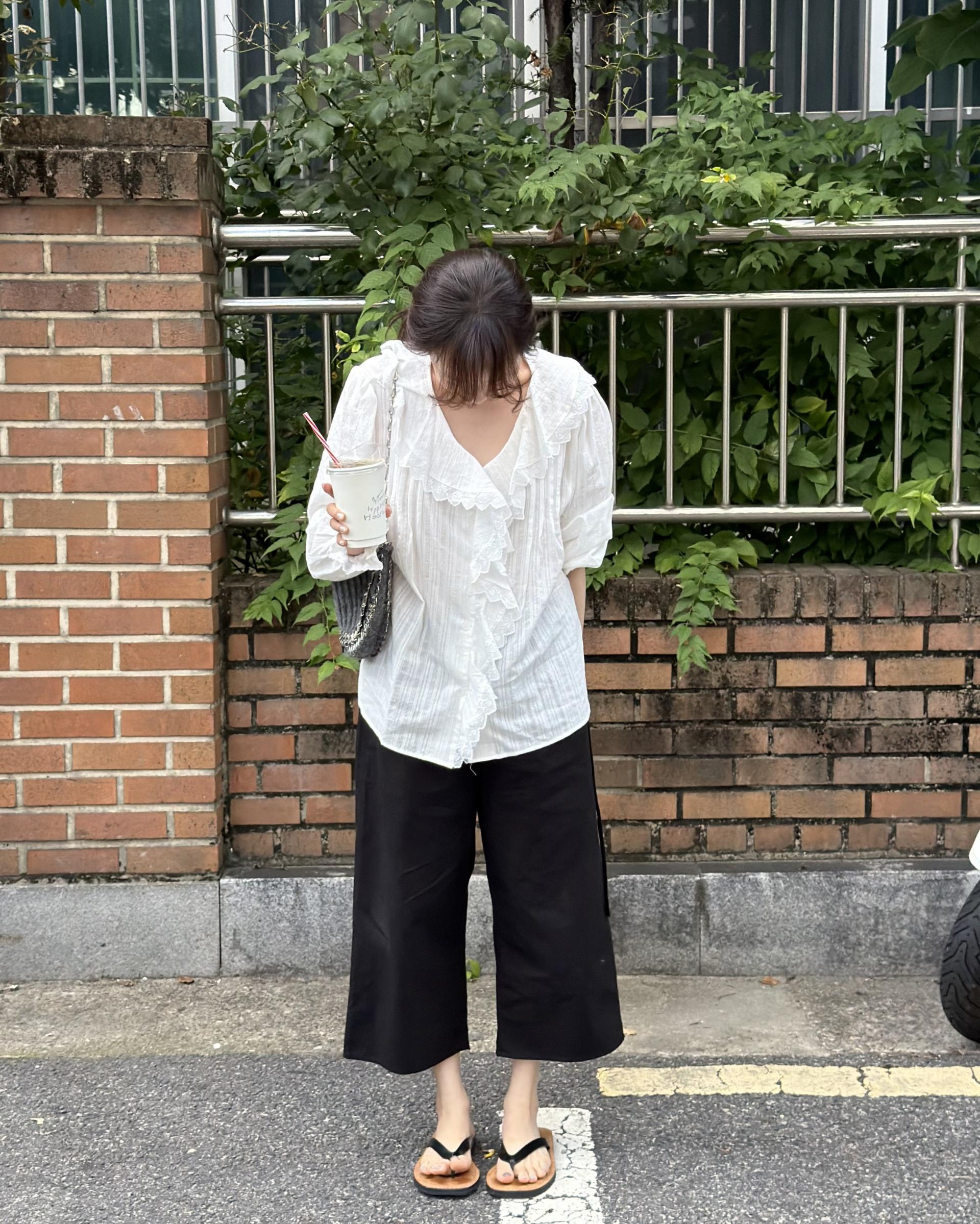 cottage ruffle lace blouse (white/check)