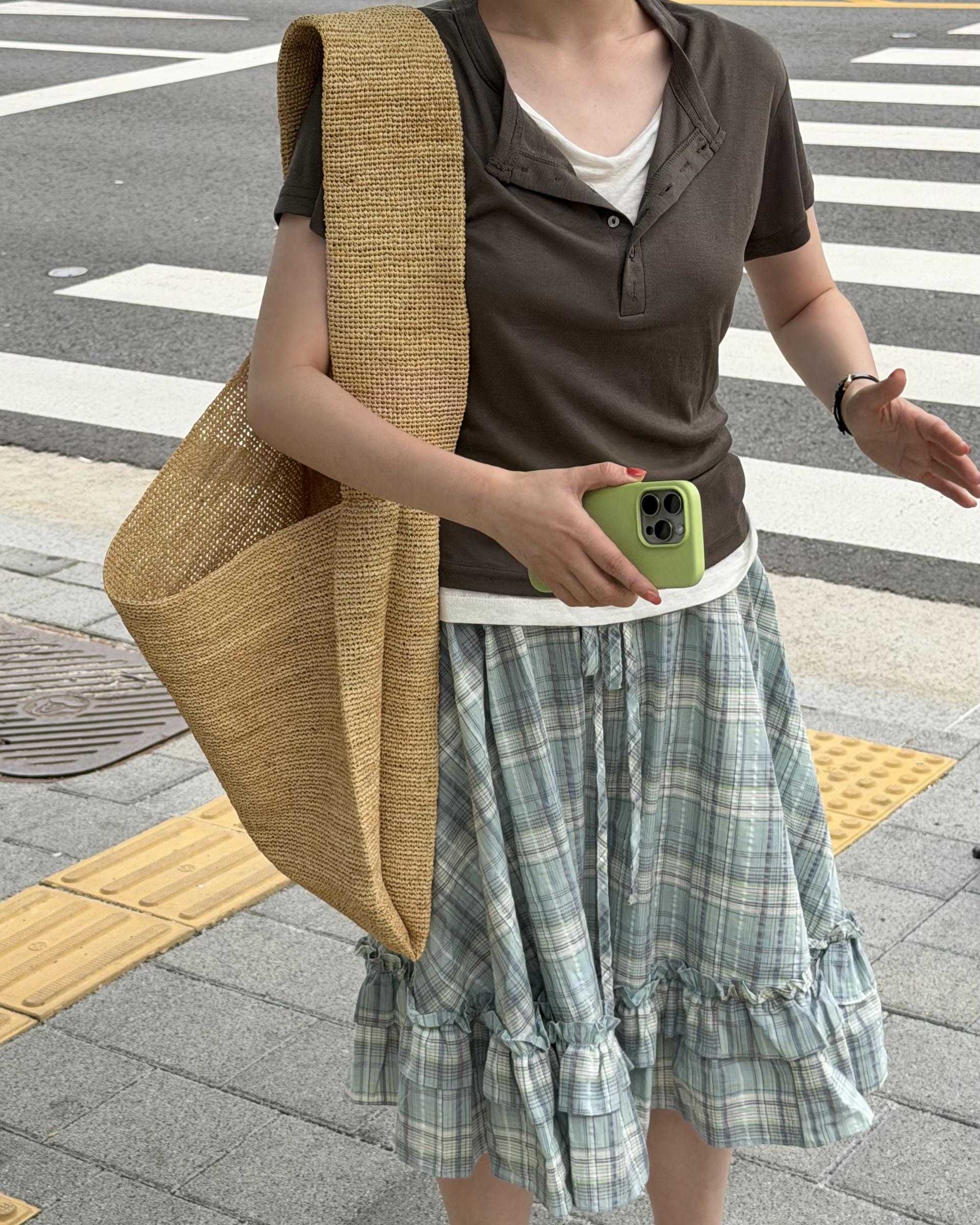 matilda check skirt (right mint/right yellow)