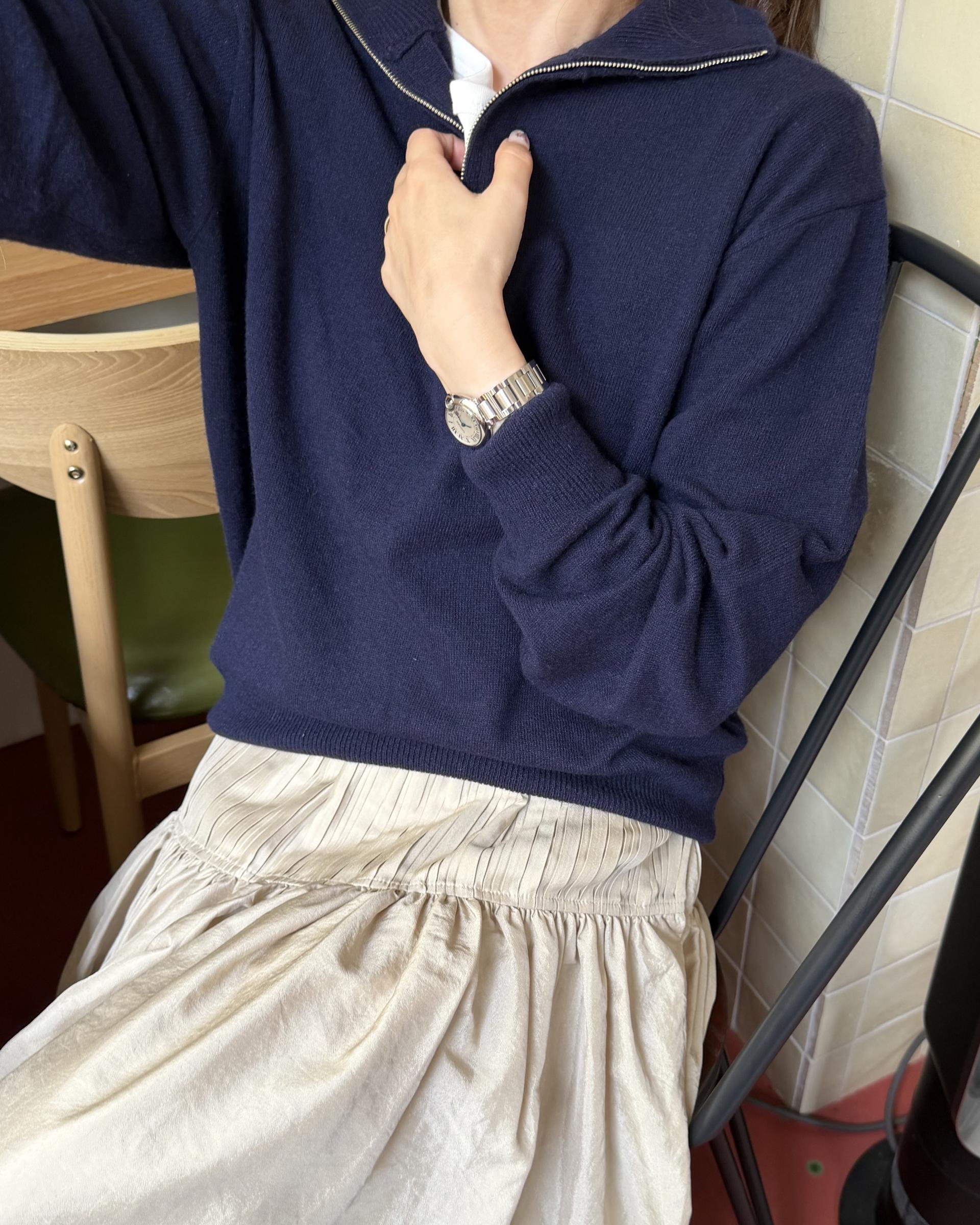 coco knit zip-up (navy/beige/grey)