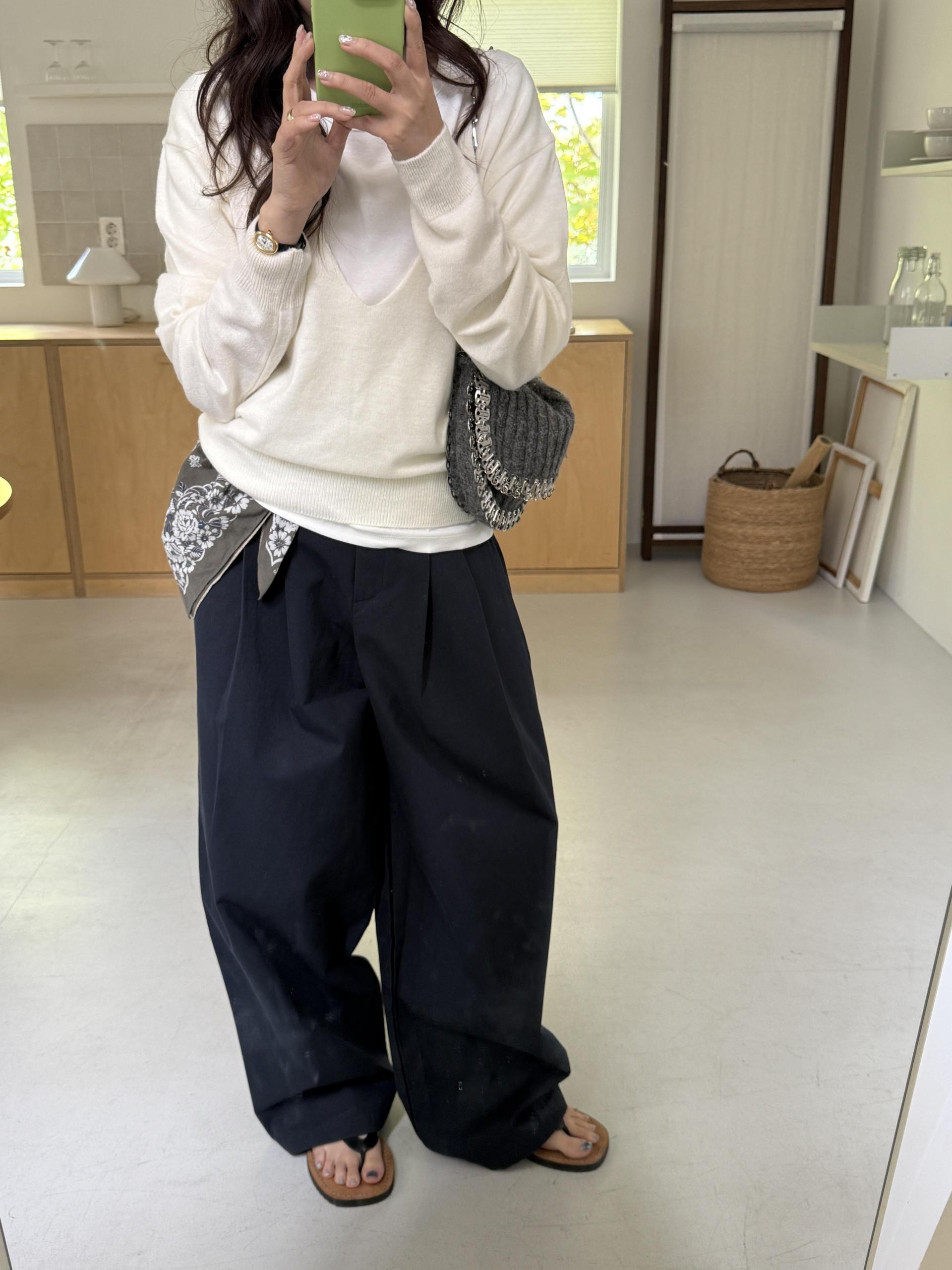 cotton pintuck pants (navy/cream/khaki)