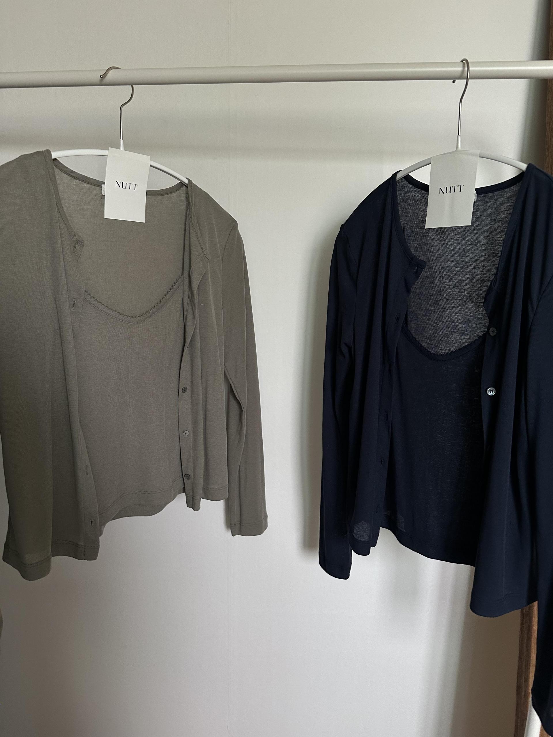 thin cardigan set (navy/khaki)