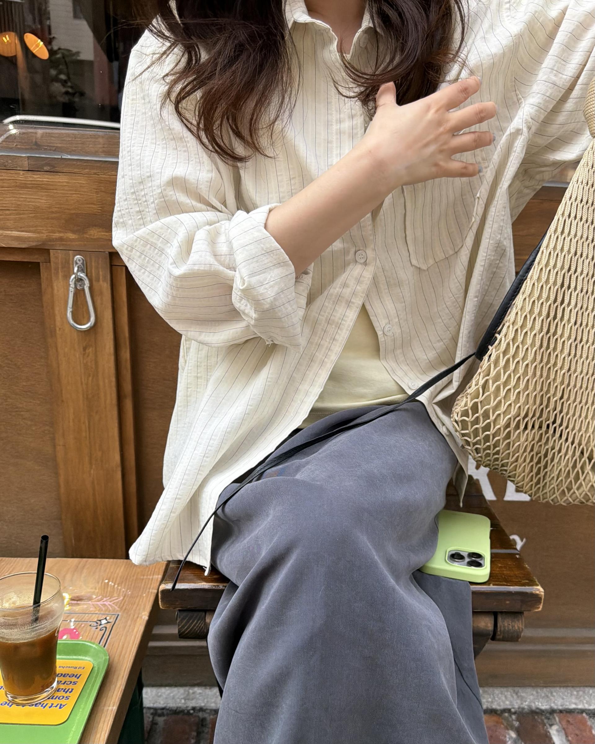 tacit stripe shirt (beige/blue)