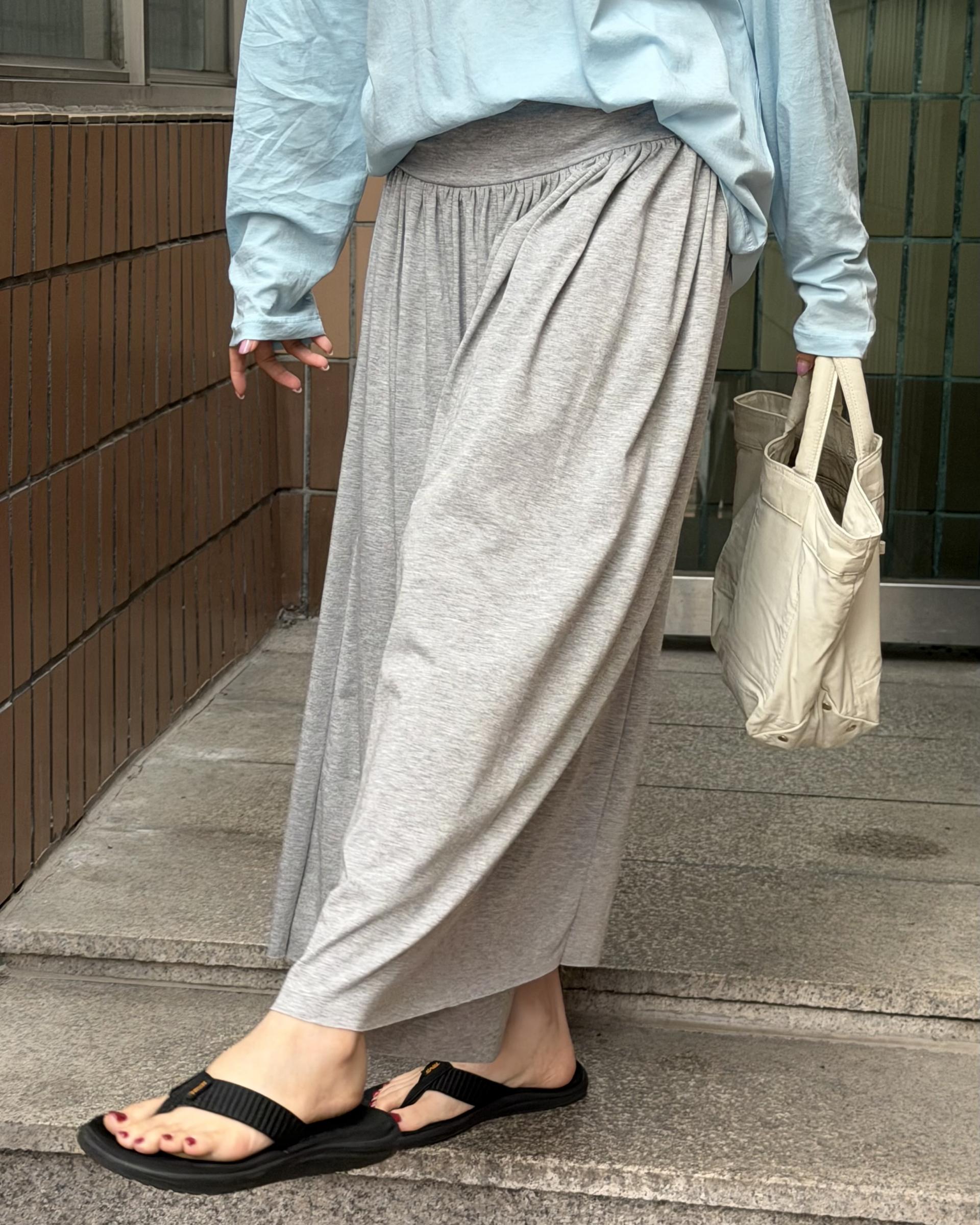 make shirring skirt (navy/grey)