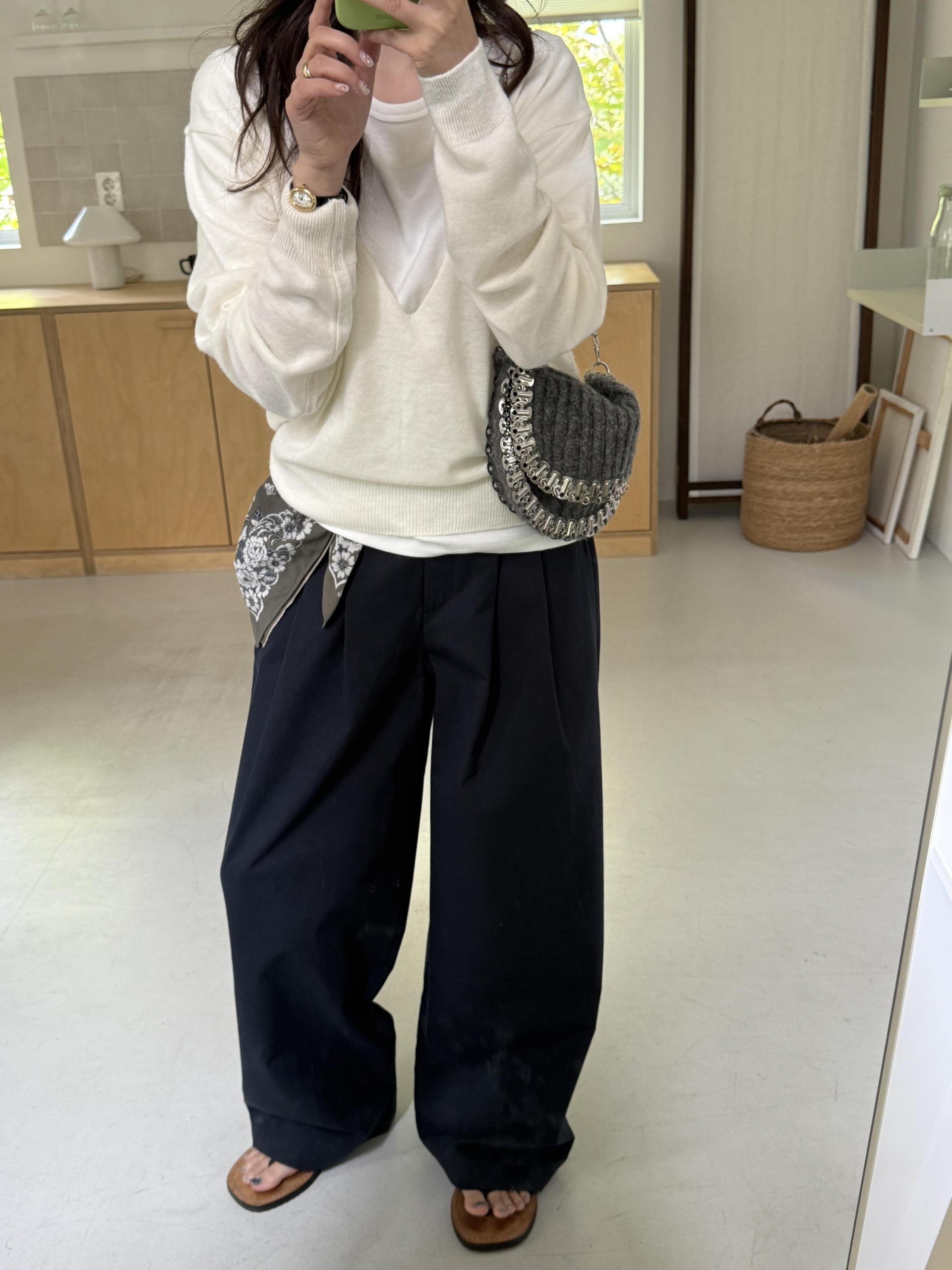 cotton pintuck pants (navy/cream/khaki)
