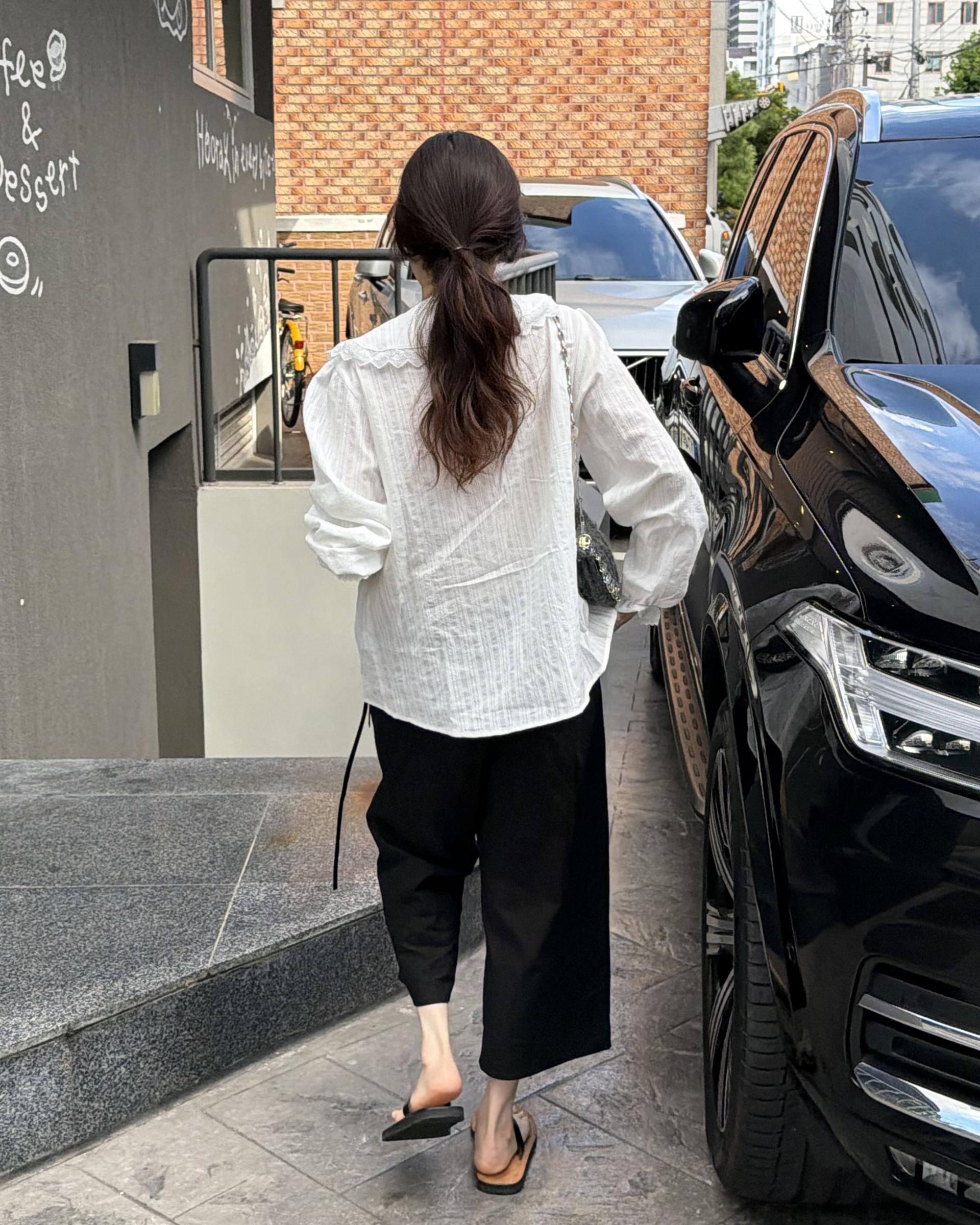 cottage ruffle lace blouse (white/check)