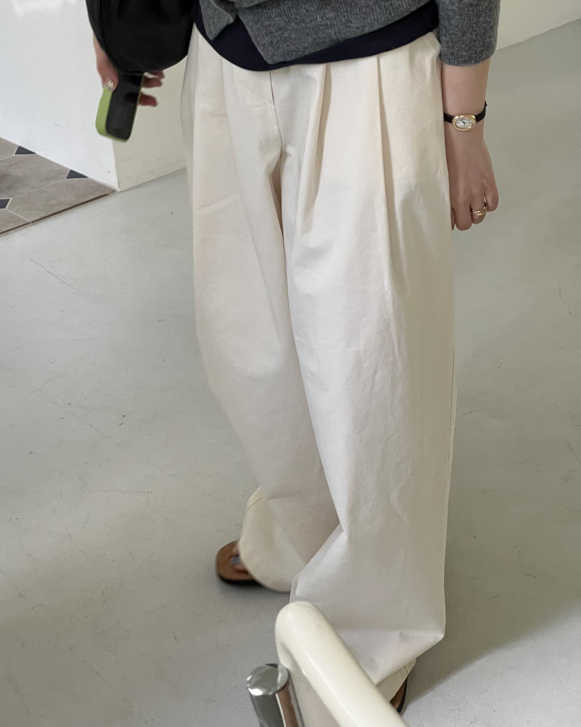cotton pintuck pants (navy/cream/khaki)