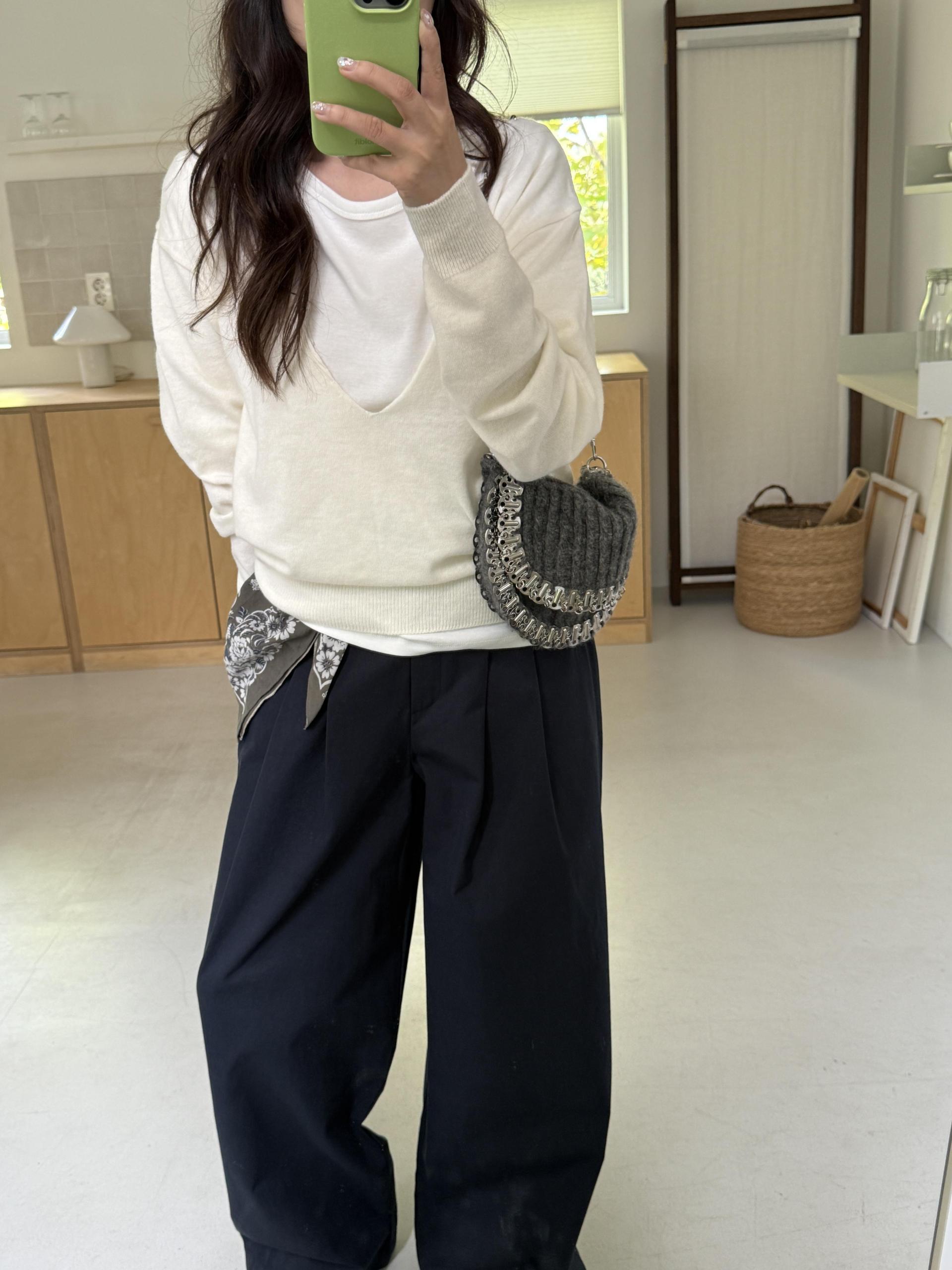 cotton pintuck pants (navy/cream/khaki)