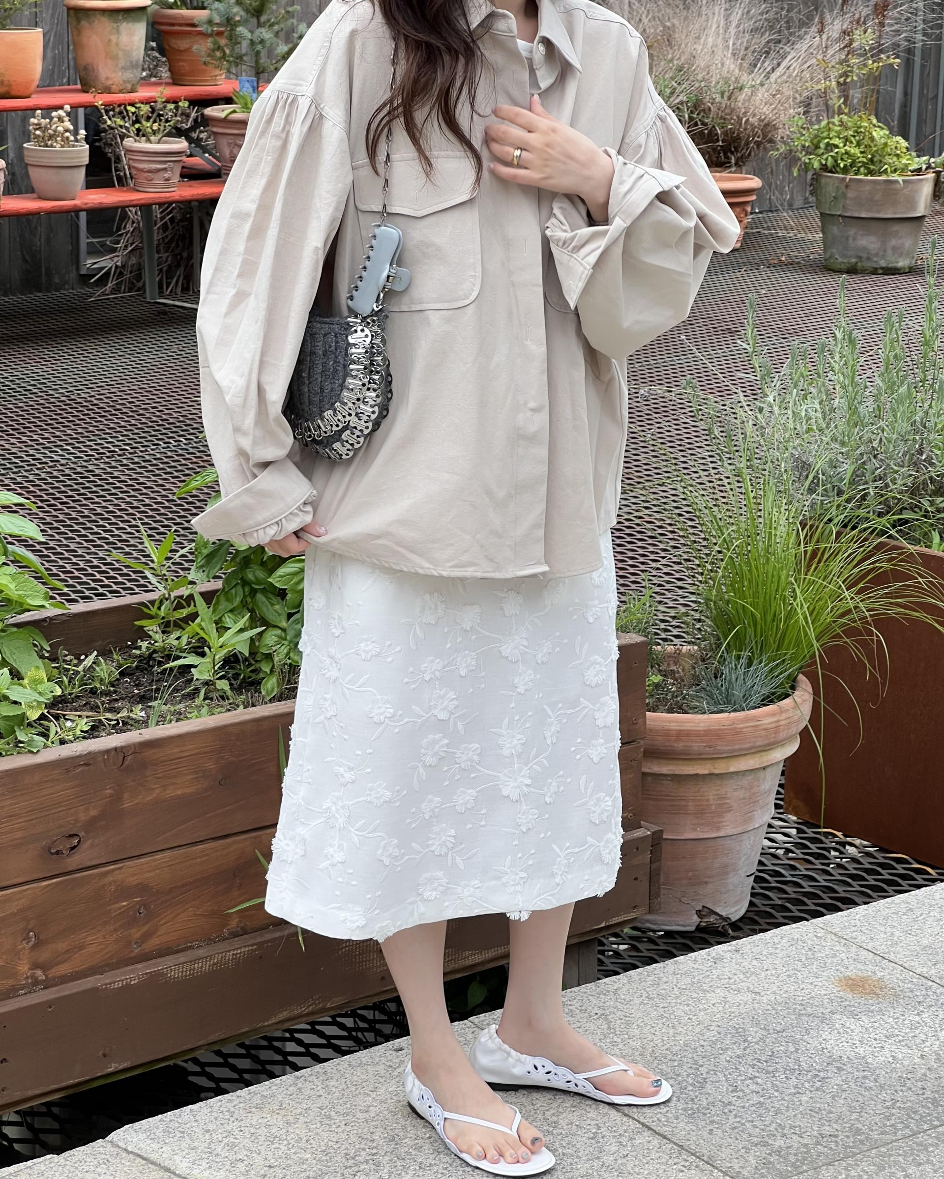 magnet shirring blouse (cream/beige)