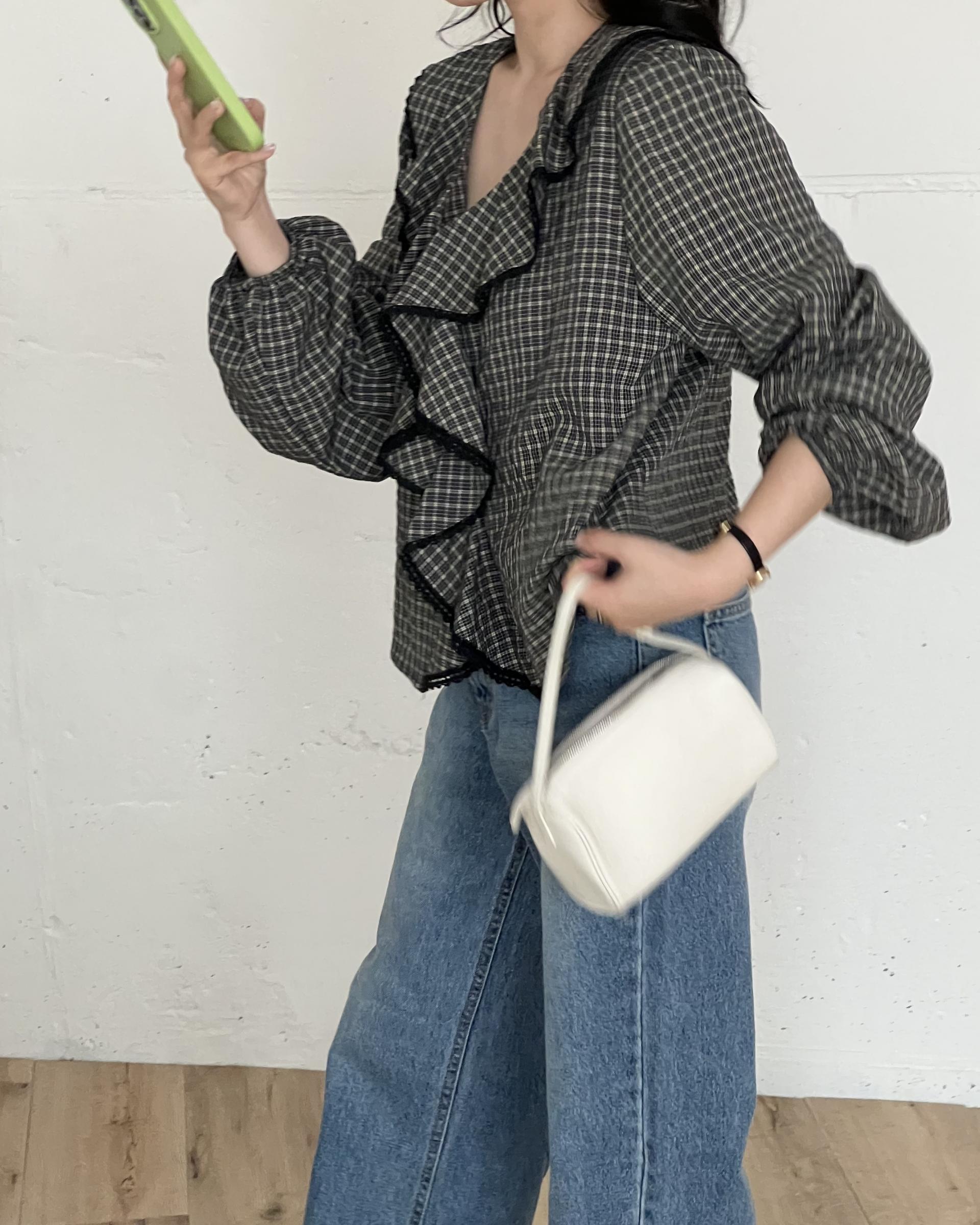 sally frill blouse (check)