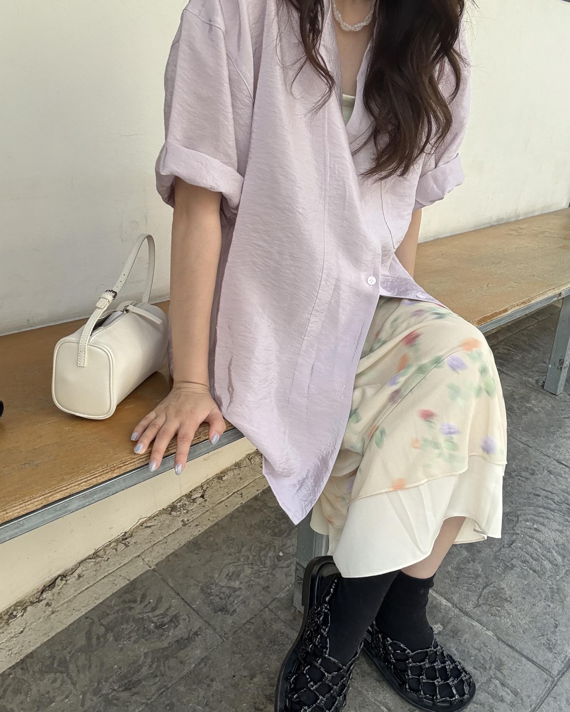 gloss half shirt (cream/lilac)