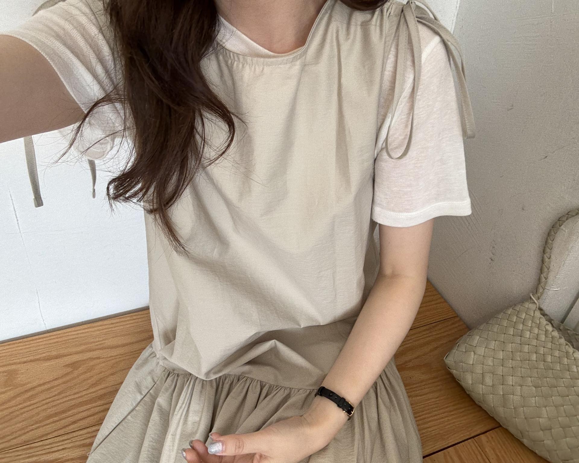 butter ribbon dress (beige/white)
