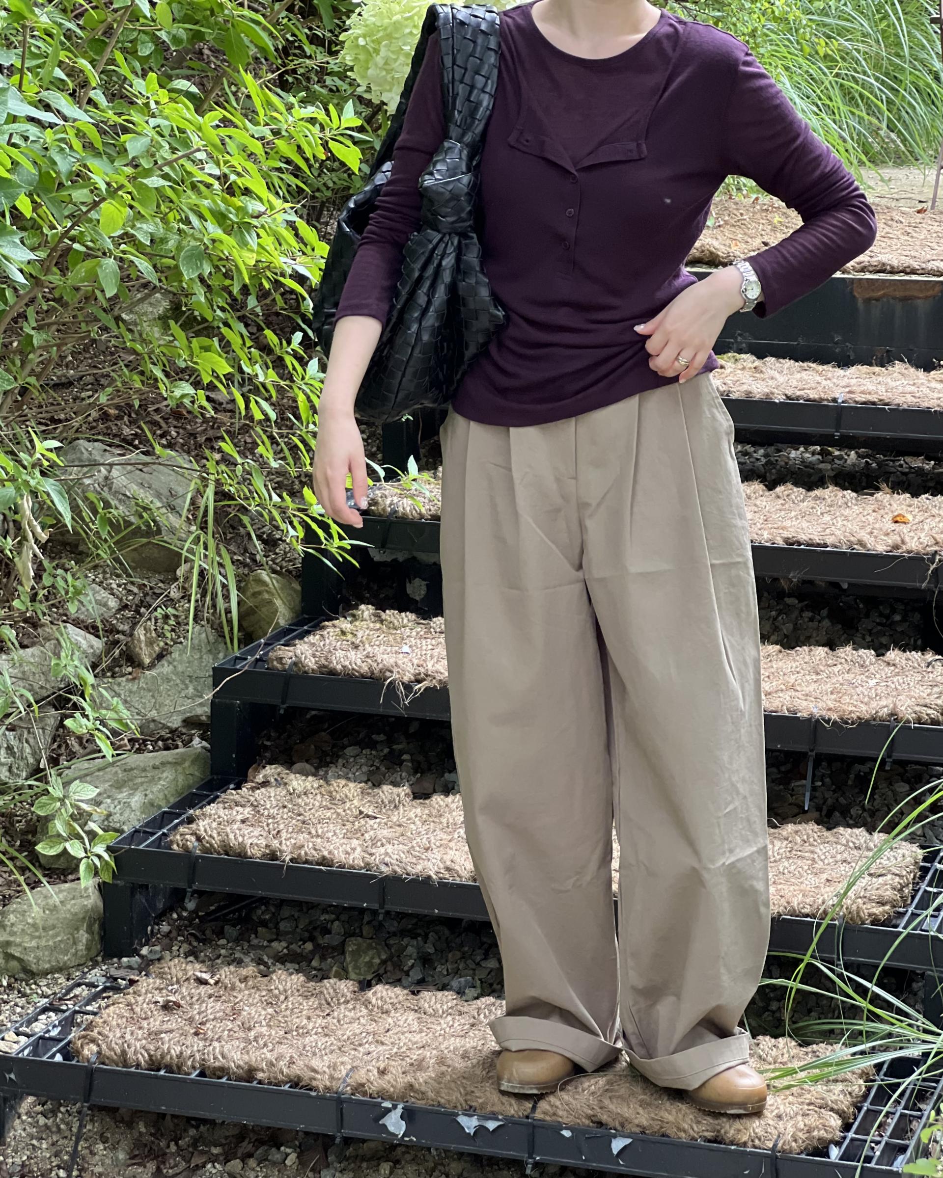 cotton pintuck pants (navy/cream/khaki)