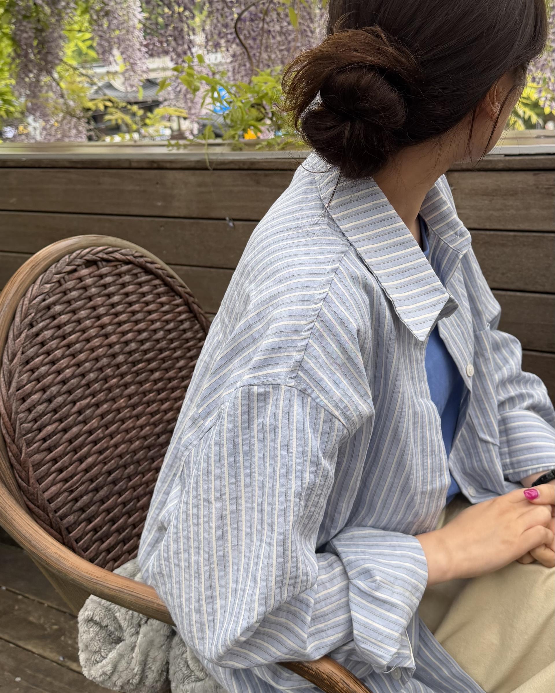 tacit stripe shirt (beige/blue)