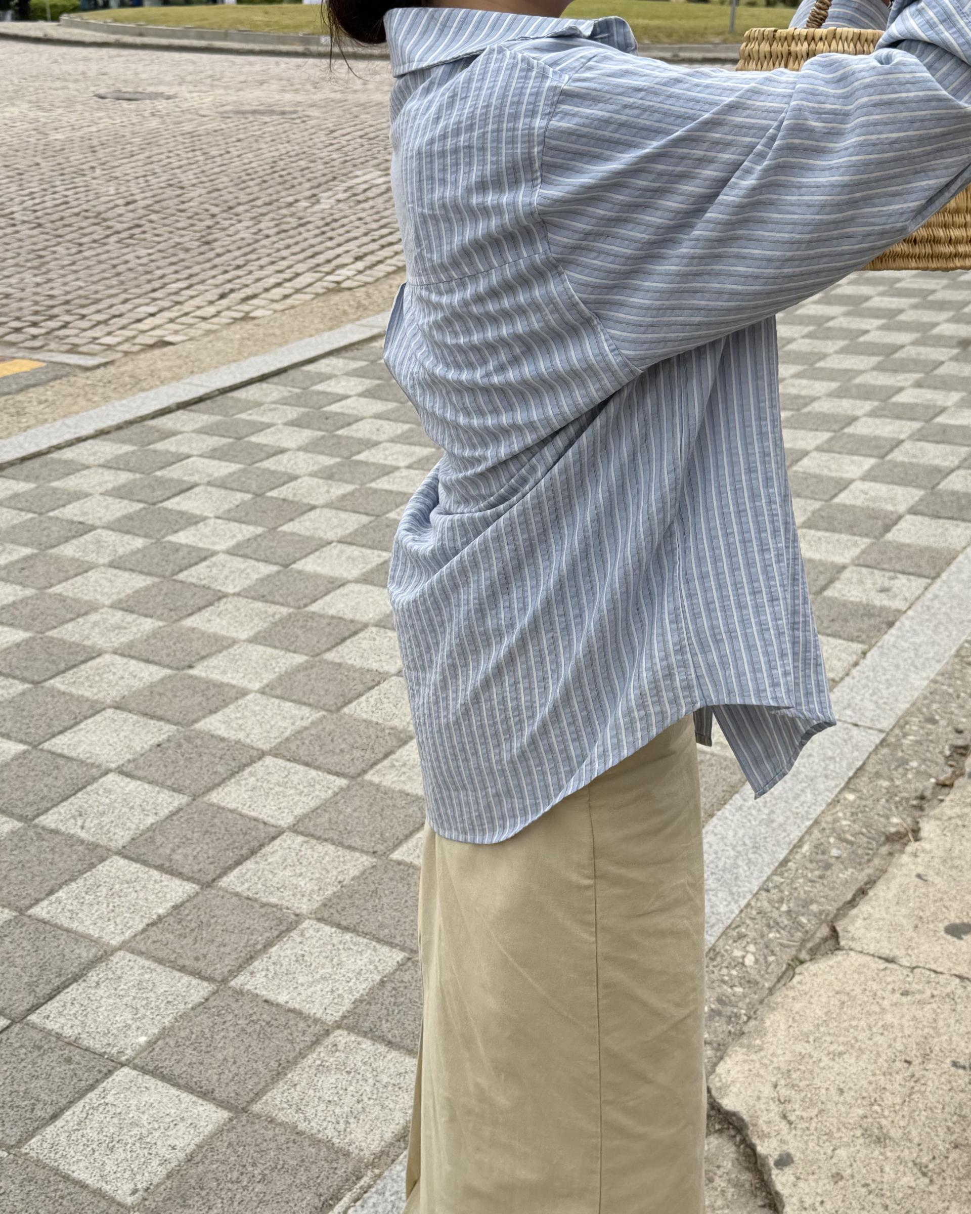 tacit stripe shirt (beige/blue)