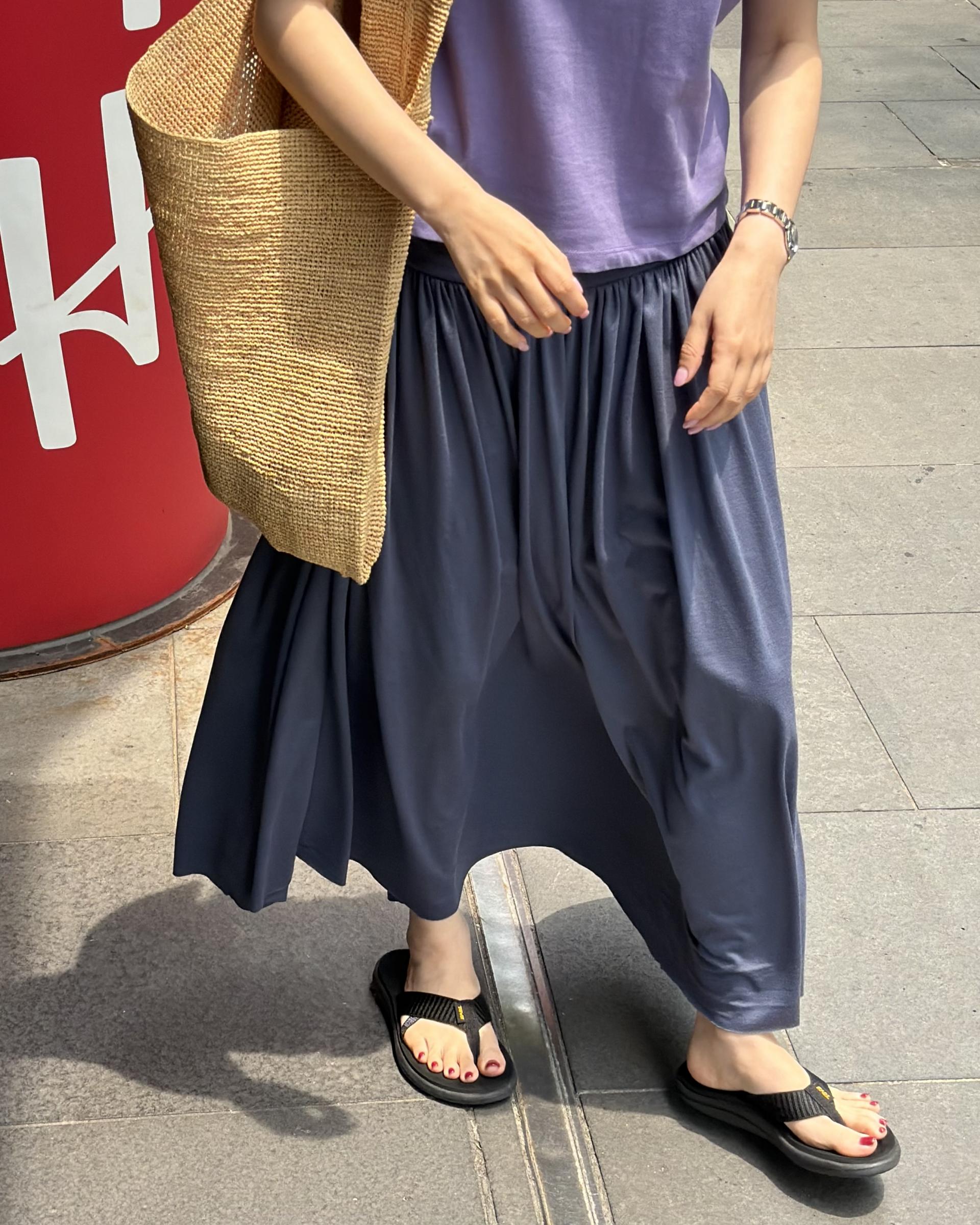 make shirring skirt (navy/grey)