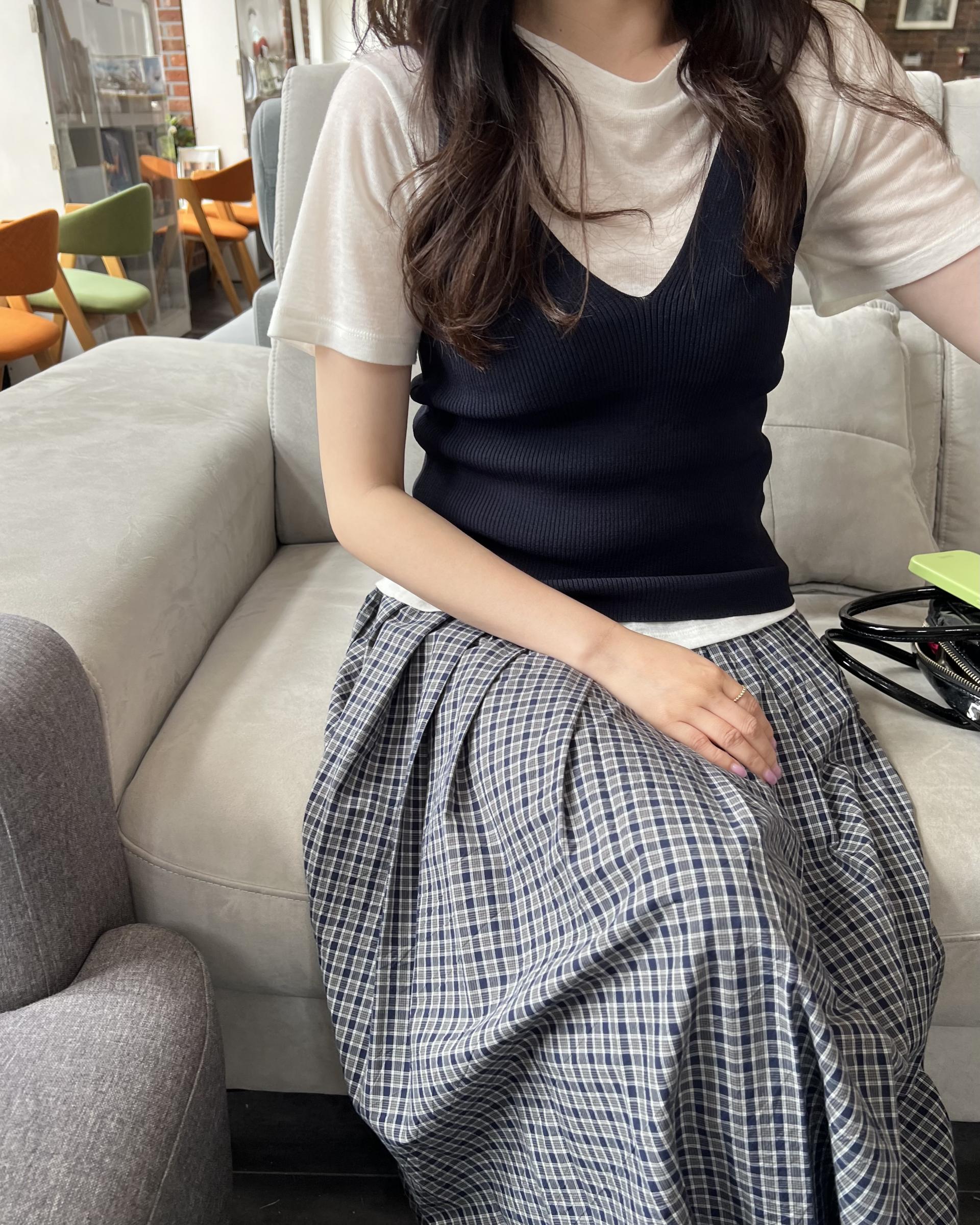 madeleine pleats skirt (check/cream)