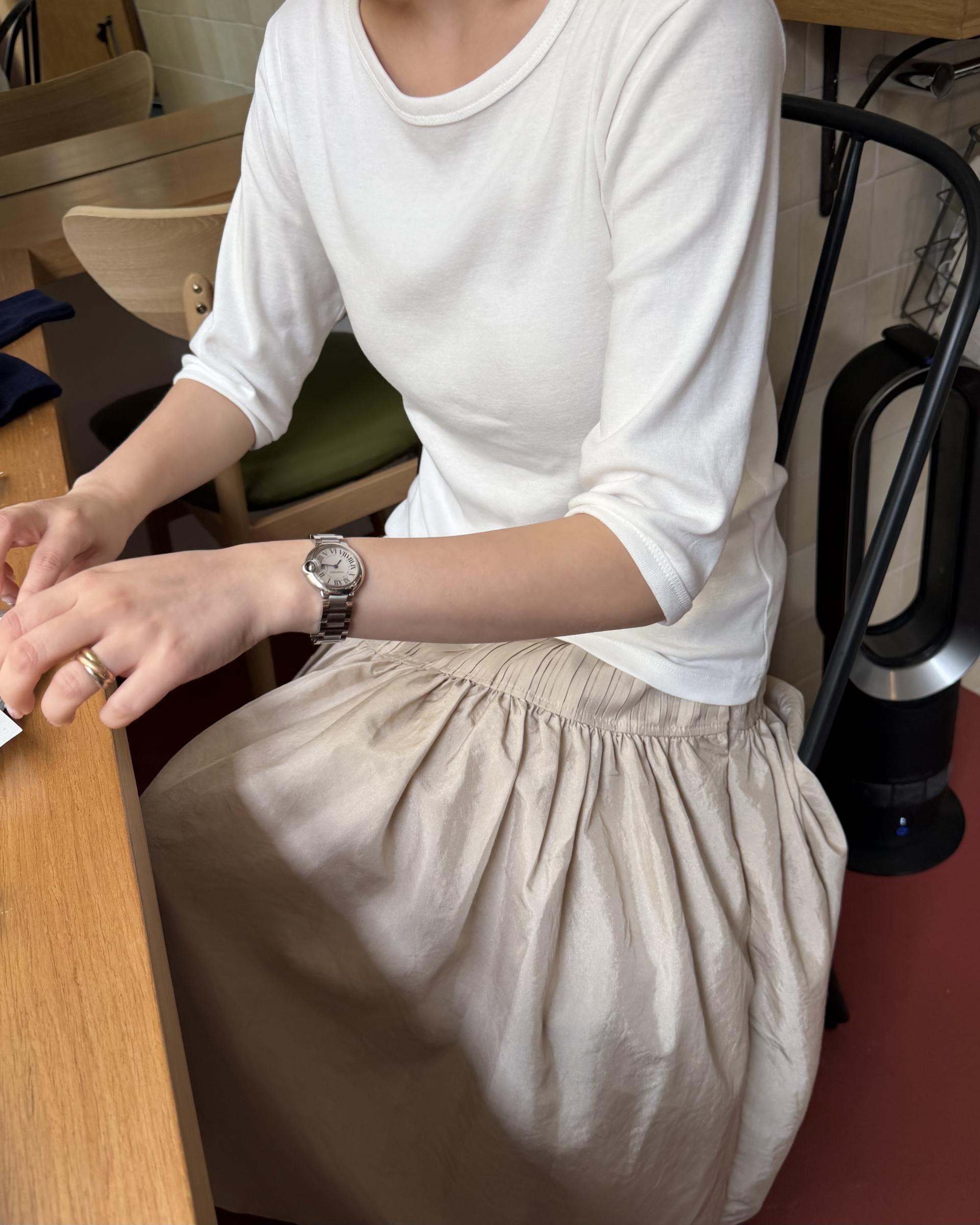 marge pintuck skirt (milk beige/charcoal)