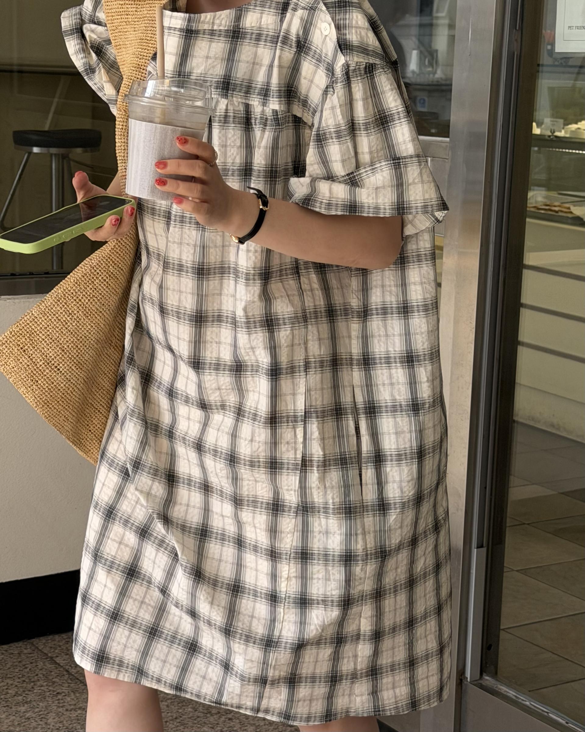 brioche check dress (cream)