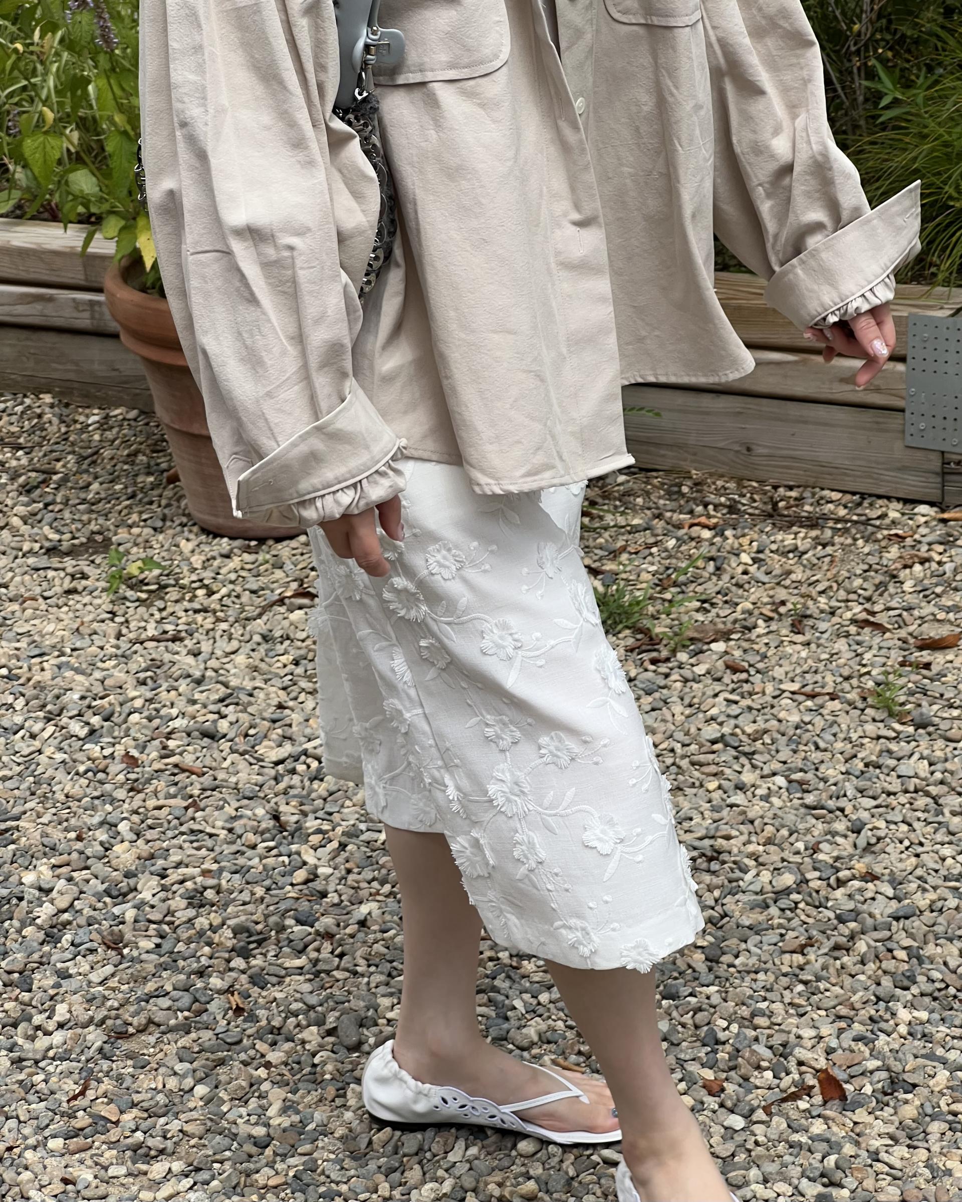 magnet shirring blouse (cream/beige)