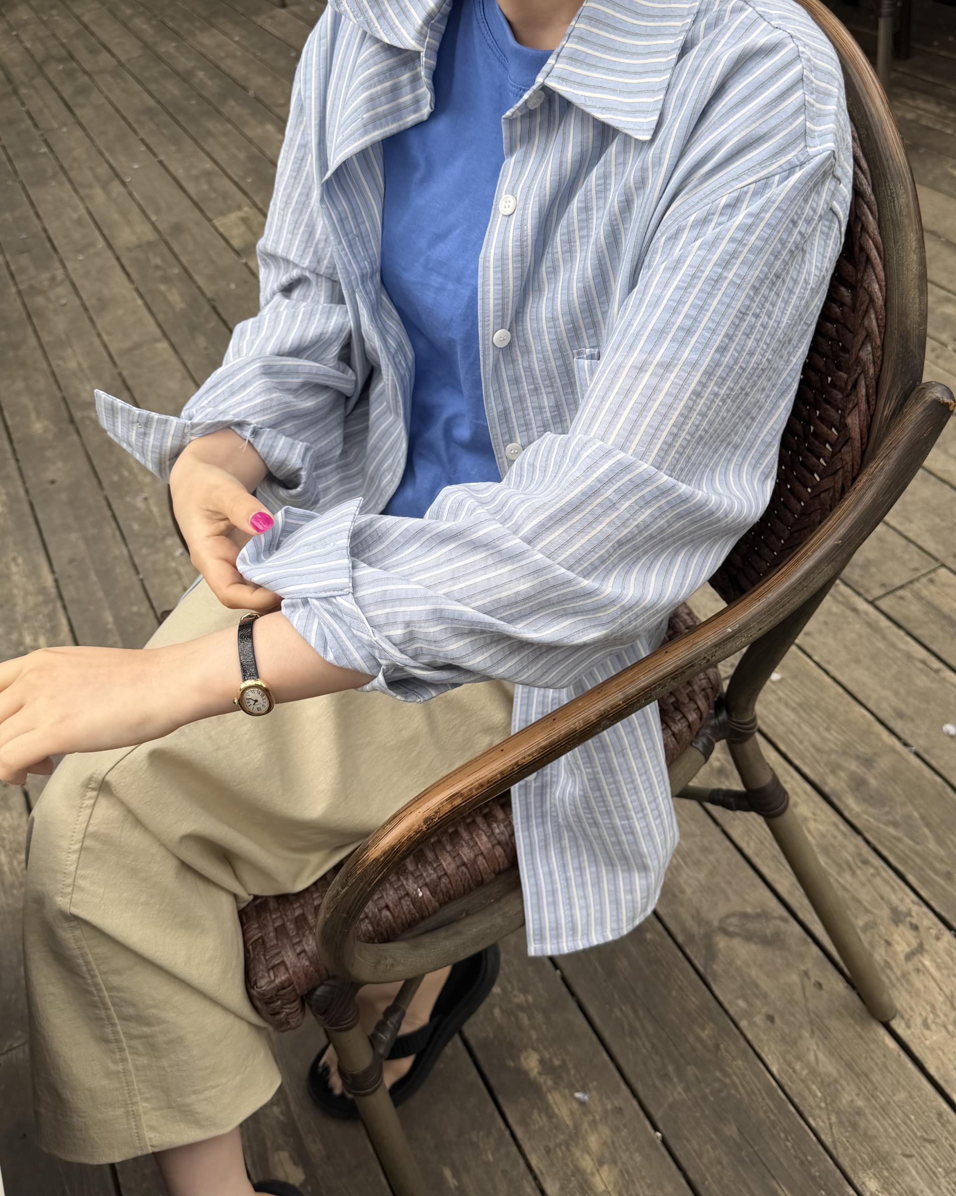 tacit stripe shirt (beige/blue)