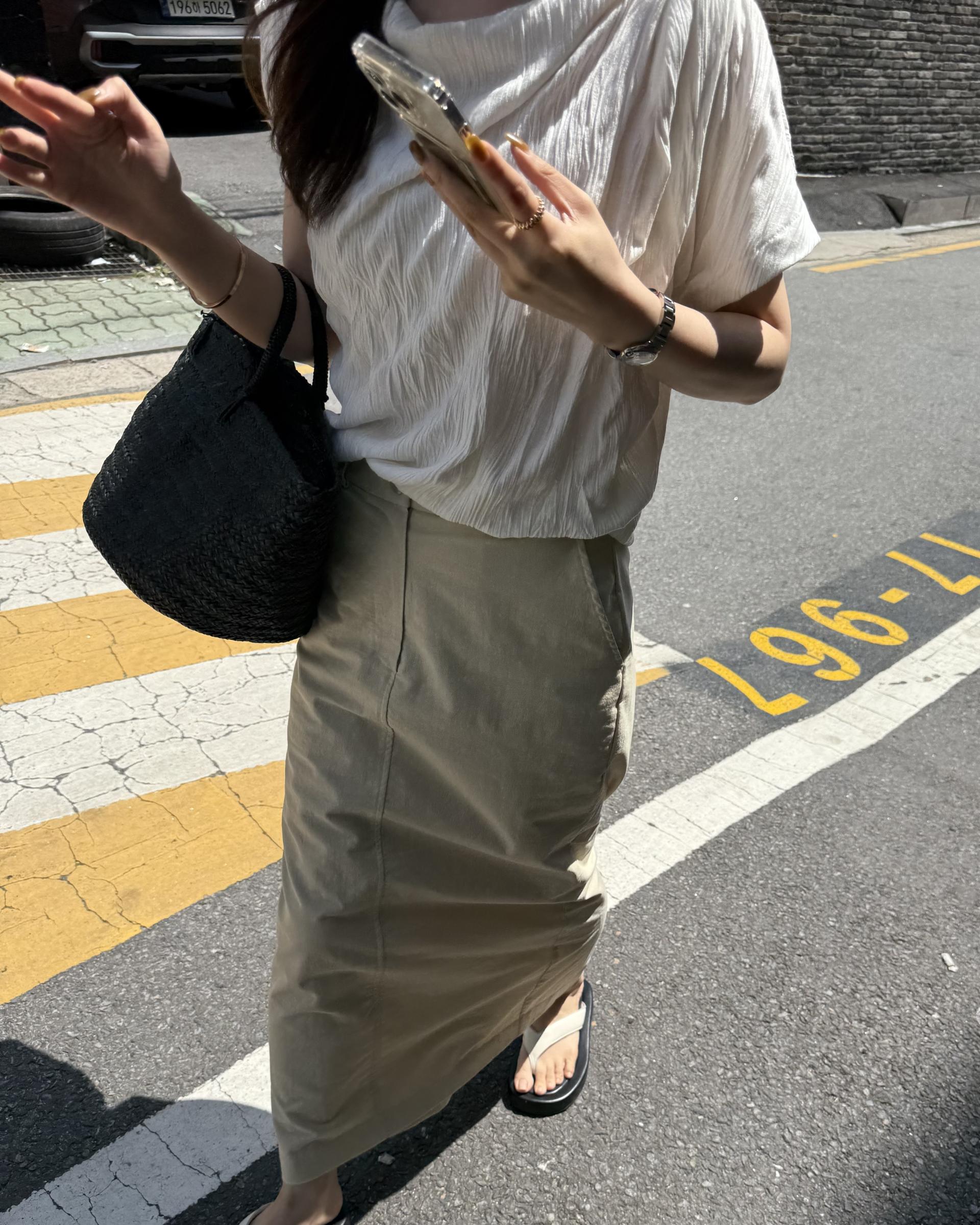 creme cotton skirt (beige/white) 완