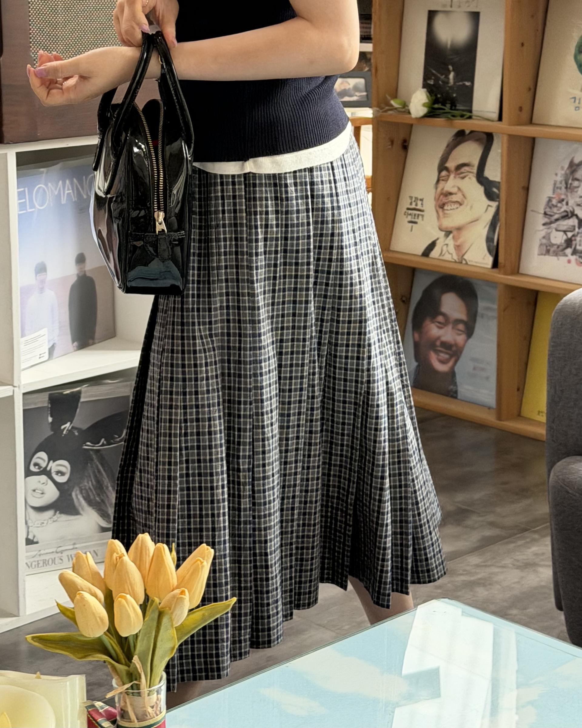 madeleine pleats skirt (check/cream)
