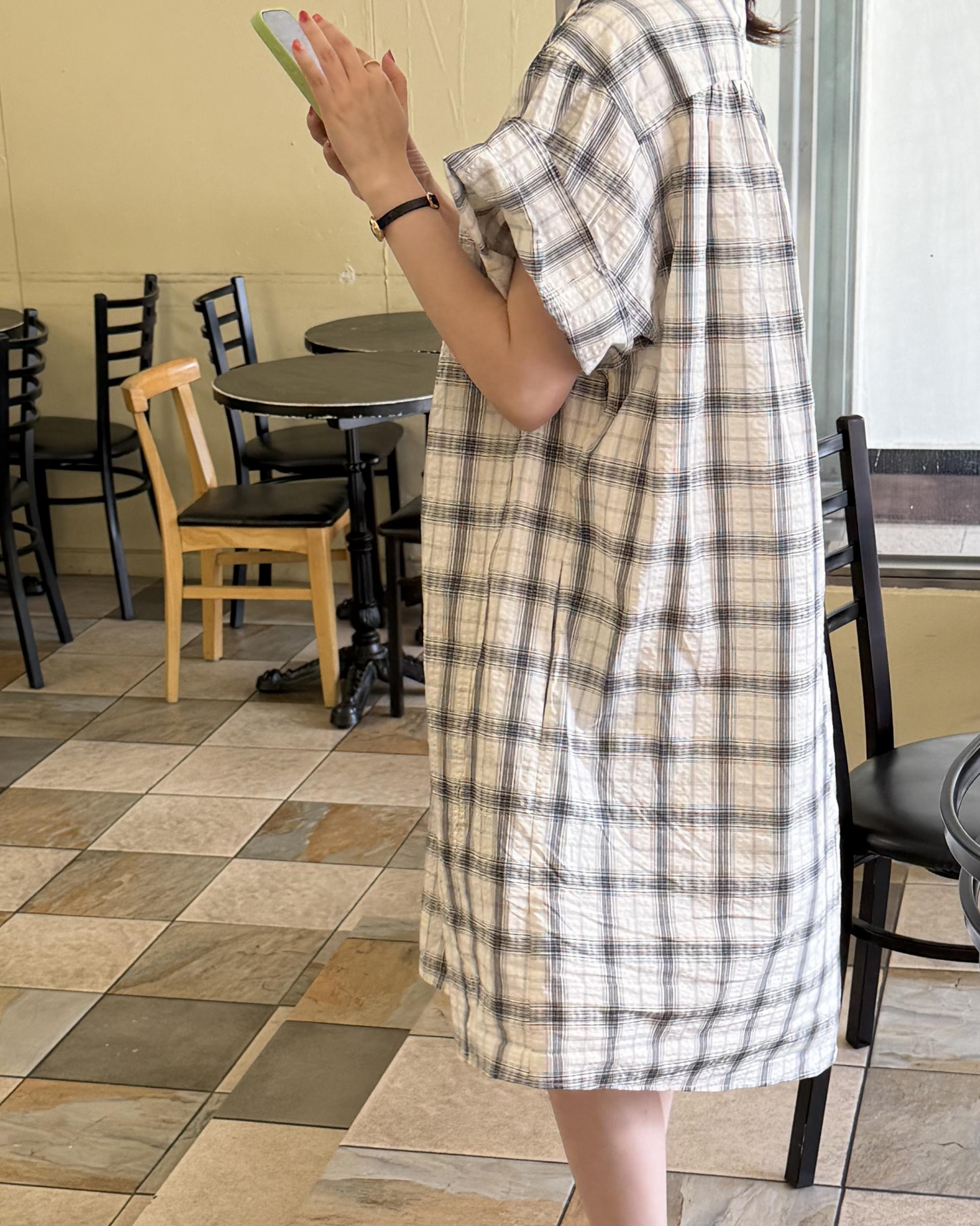 brioche check dress (cream)