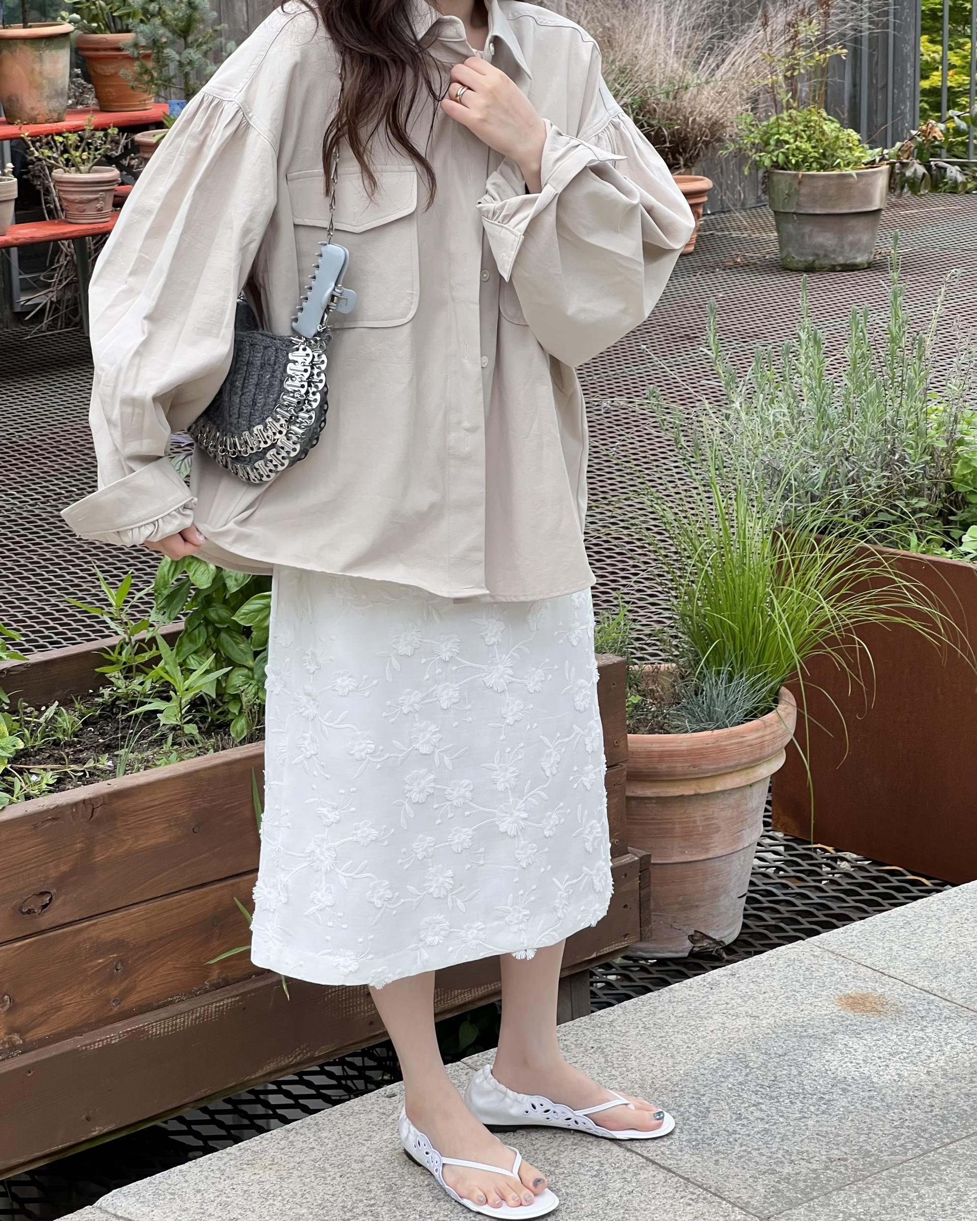magnet shirring blouse (cream/beige)
