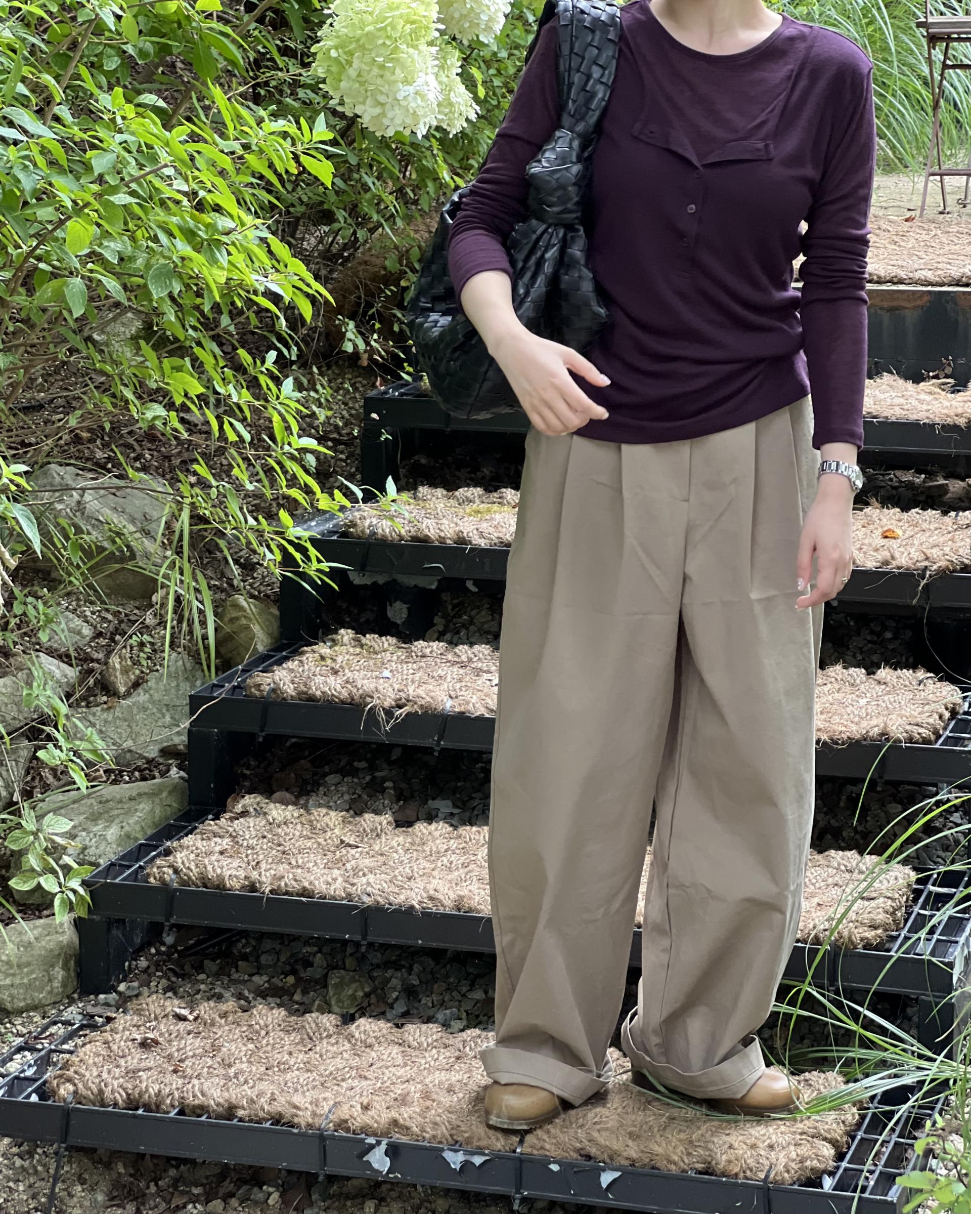 cotton pintuck pants (navy/cream/khaki)
