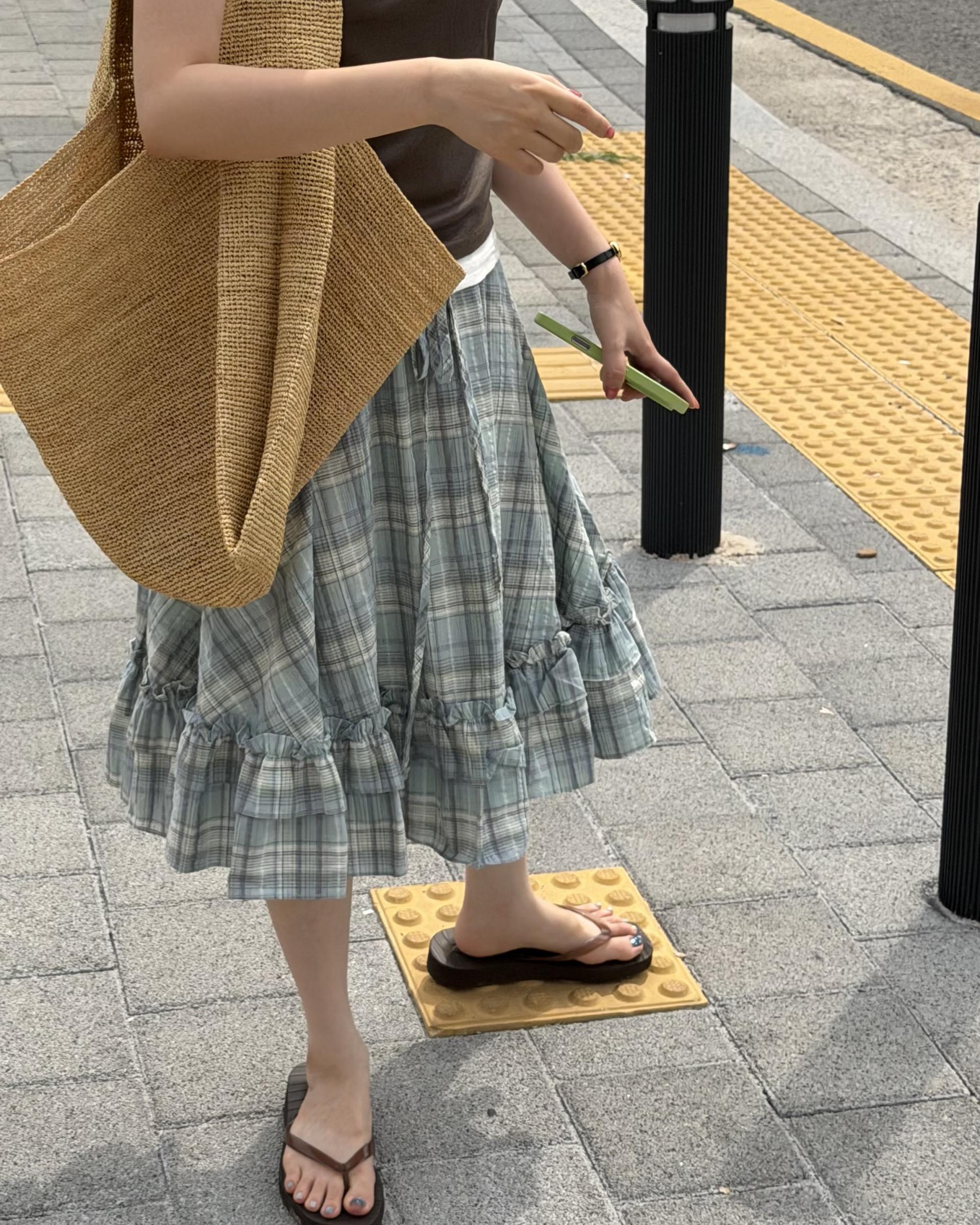 matilda check skirt (right mint/right yellow)