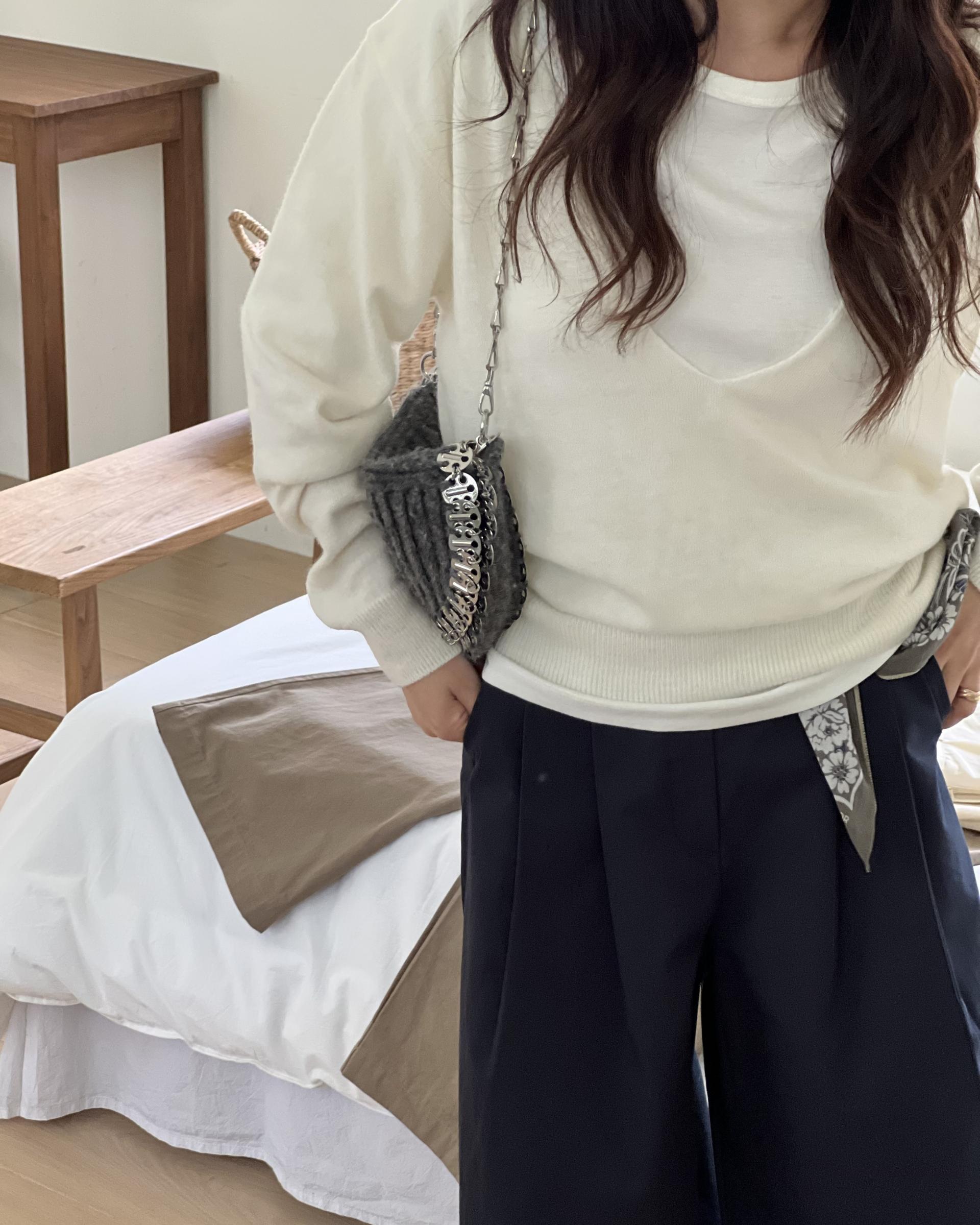 cotton pintuck pants (navy/cream/khaki)