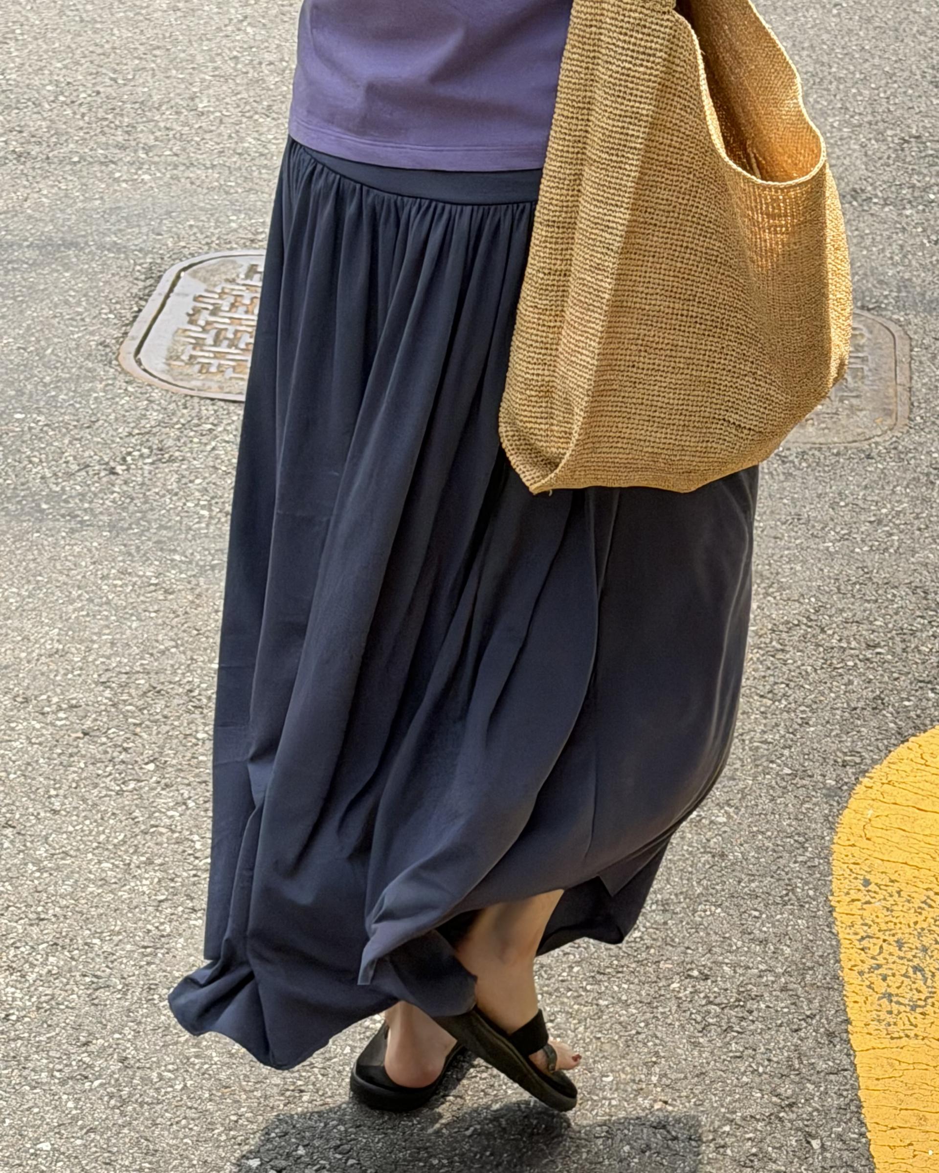 make shirring skirt (navy/grey)