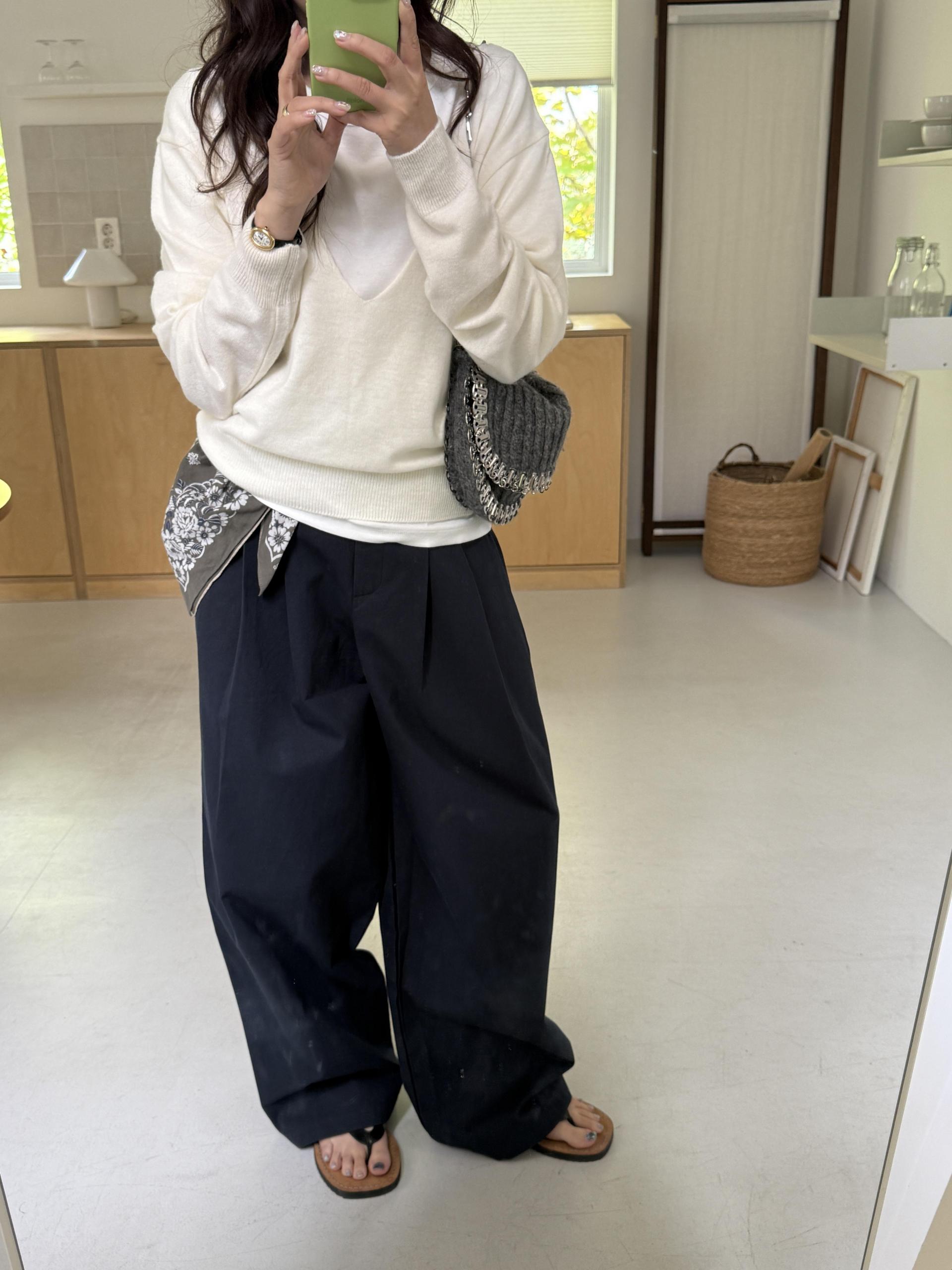 cotton pintuck pants (navy/cream/khaki)