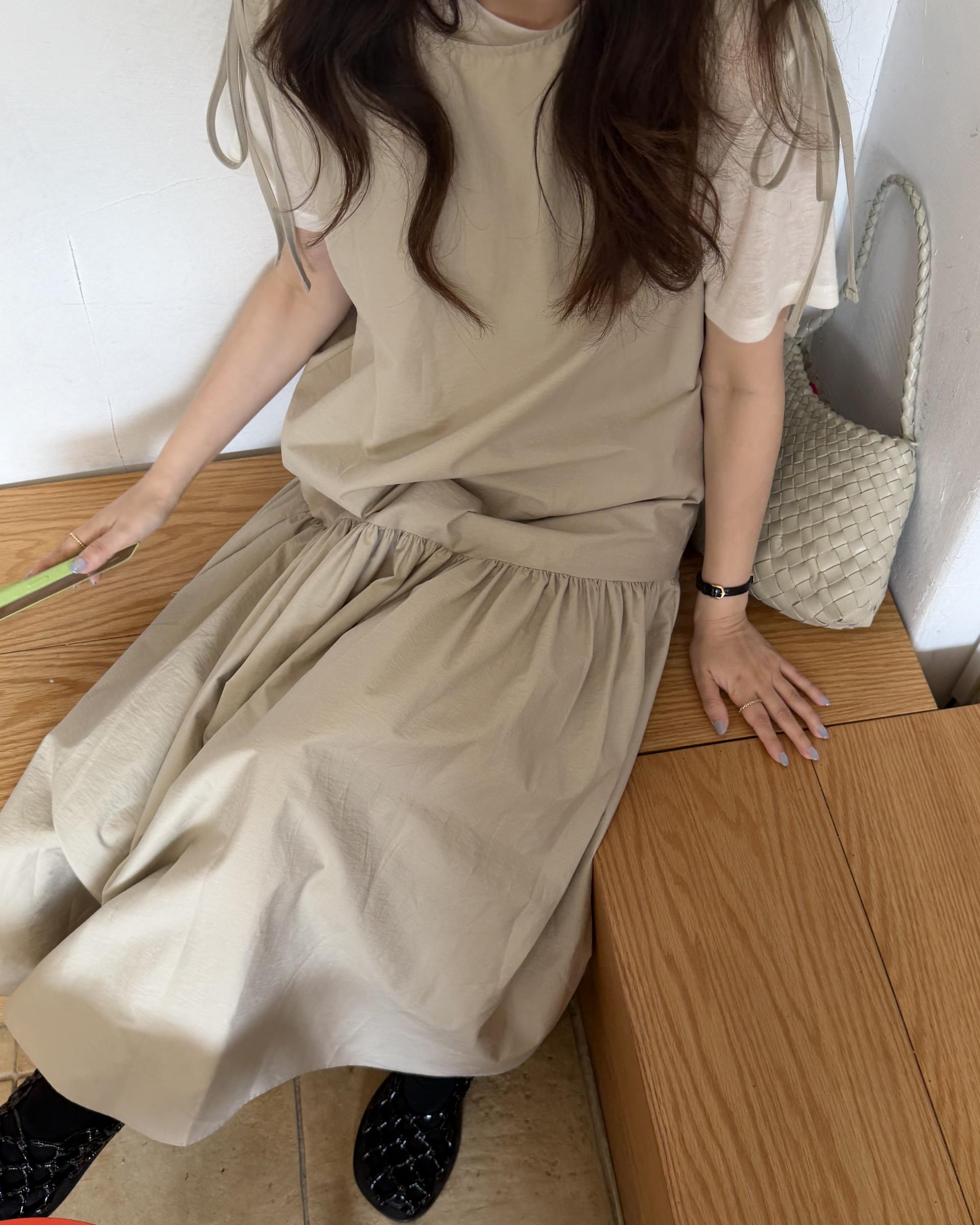 butter ribbon dress (beige/white)