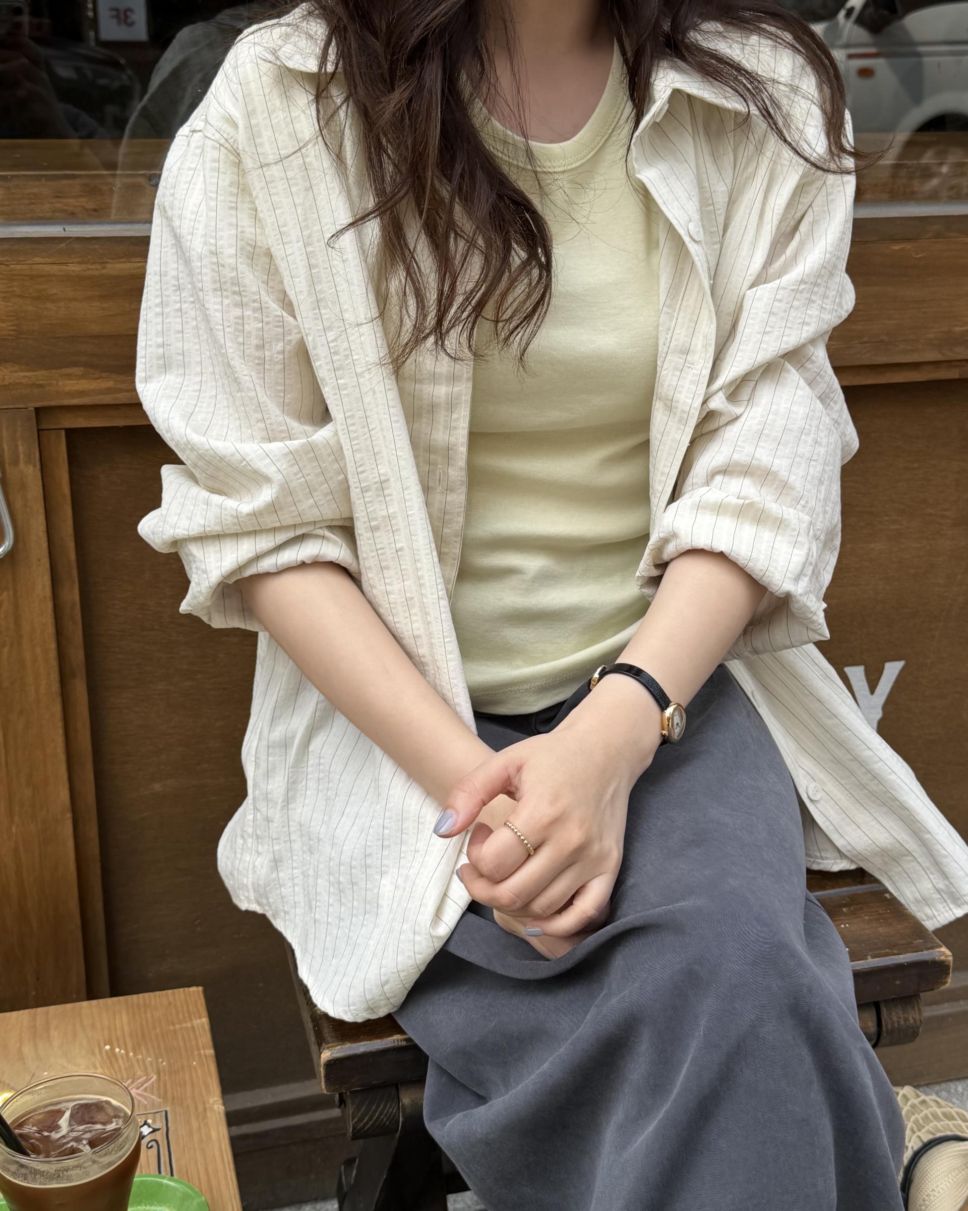 tacit stripe shirt (beige/blue)