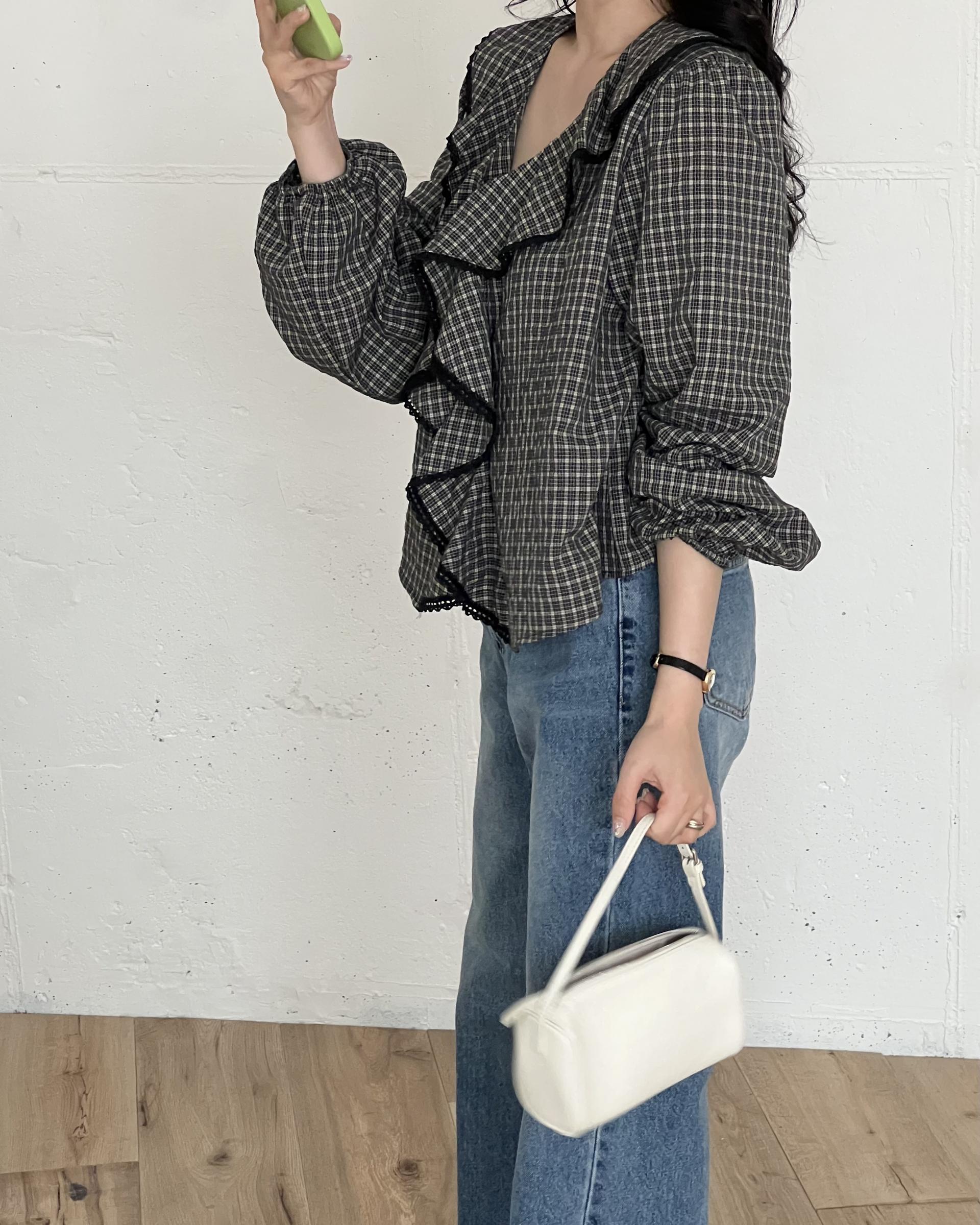sally frill blouse (check)