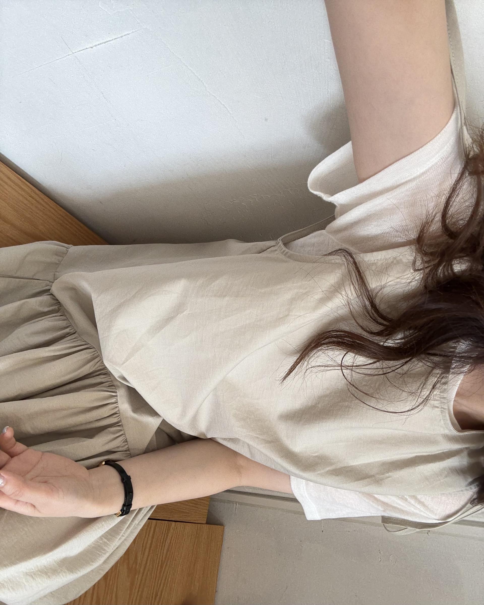butter ribbon dress (beige/white)