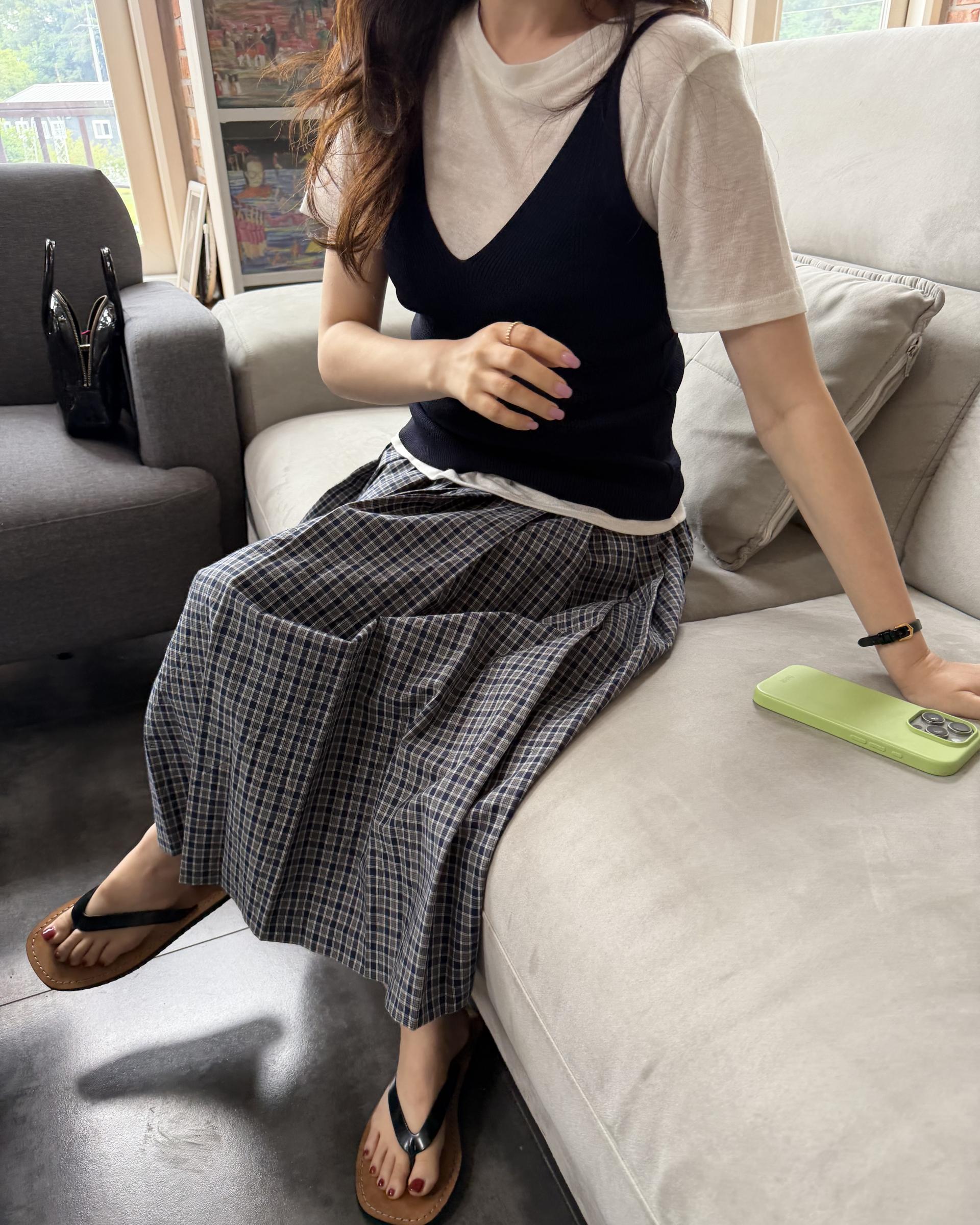 madeleine pleats skirt (check/cream)