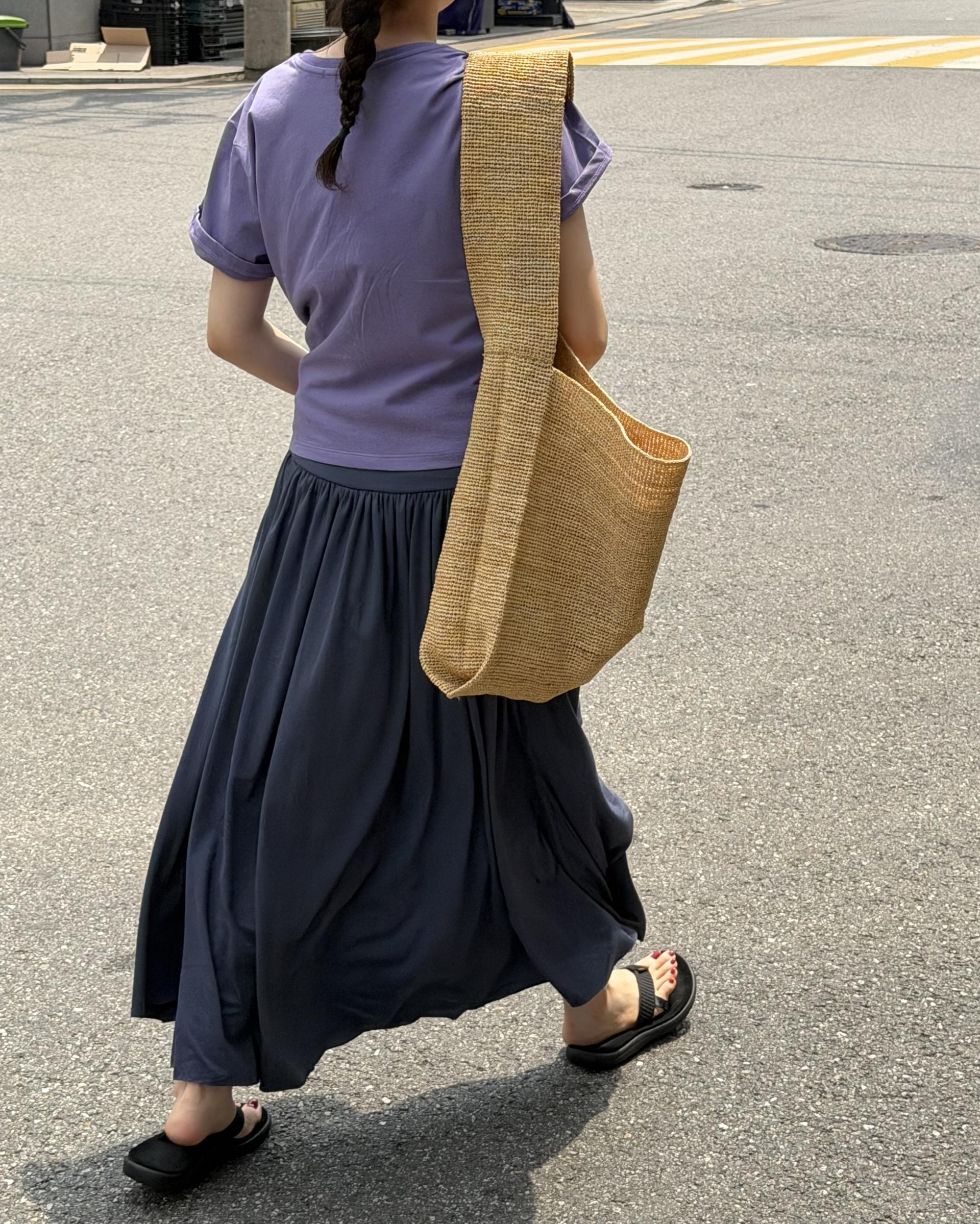 make shirring skirt (navy/grey)