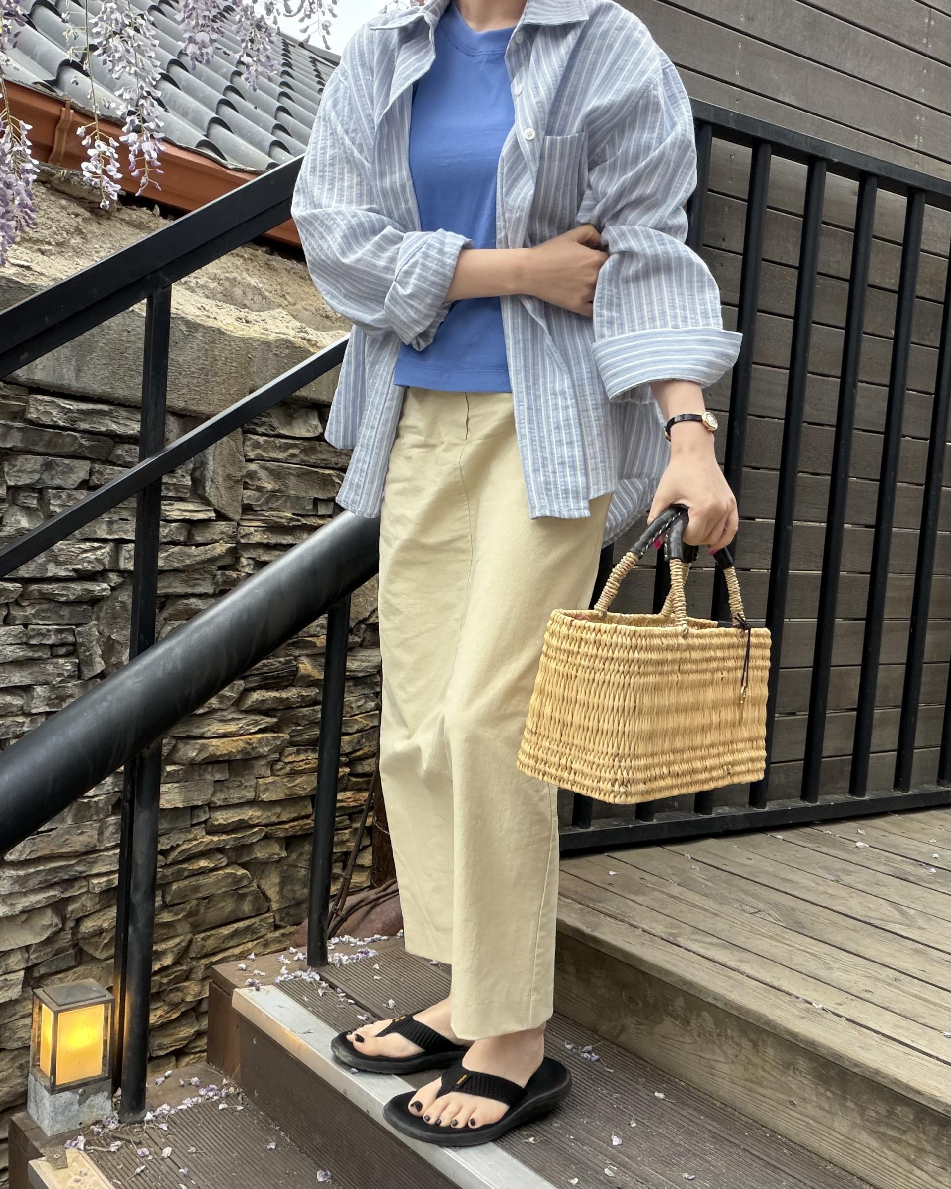 tacit stripe shirt (beige/blue)