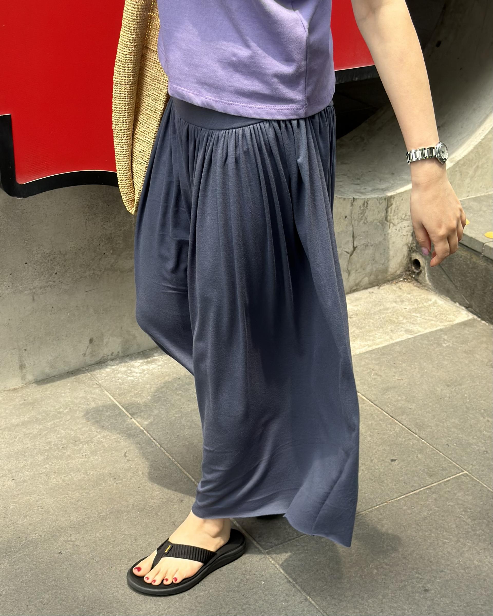 make shirring skirt (navy/grey)