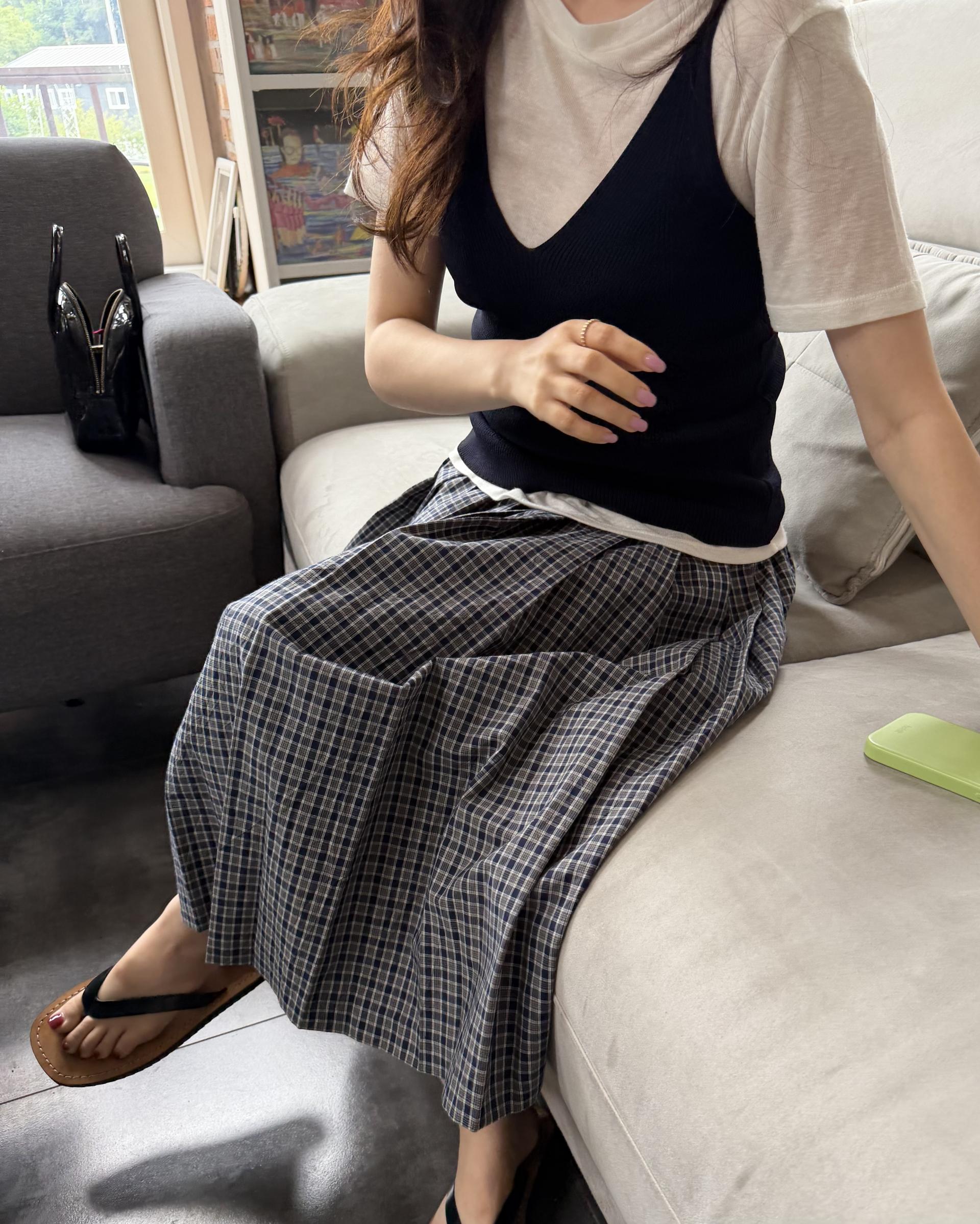 madeleine pleats skirt (check/cream)