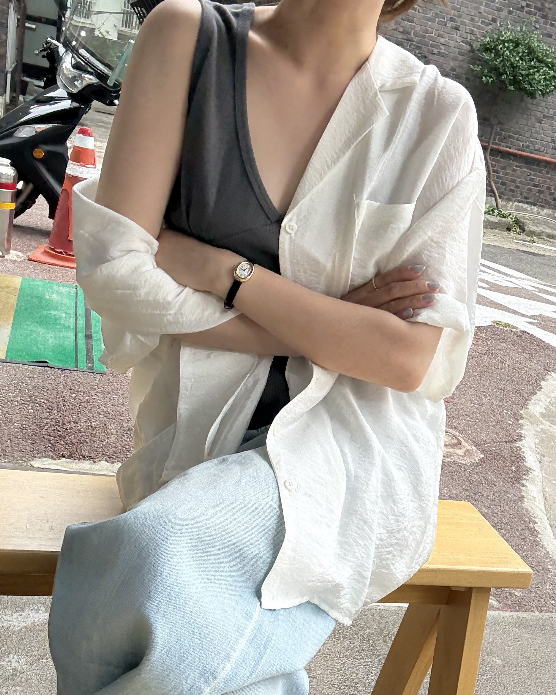 sand sleeveless (charcoal/white/olive)