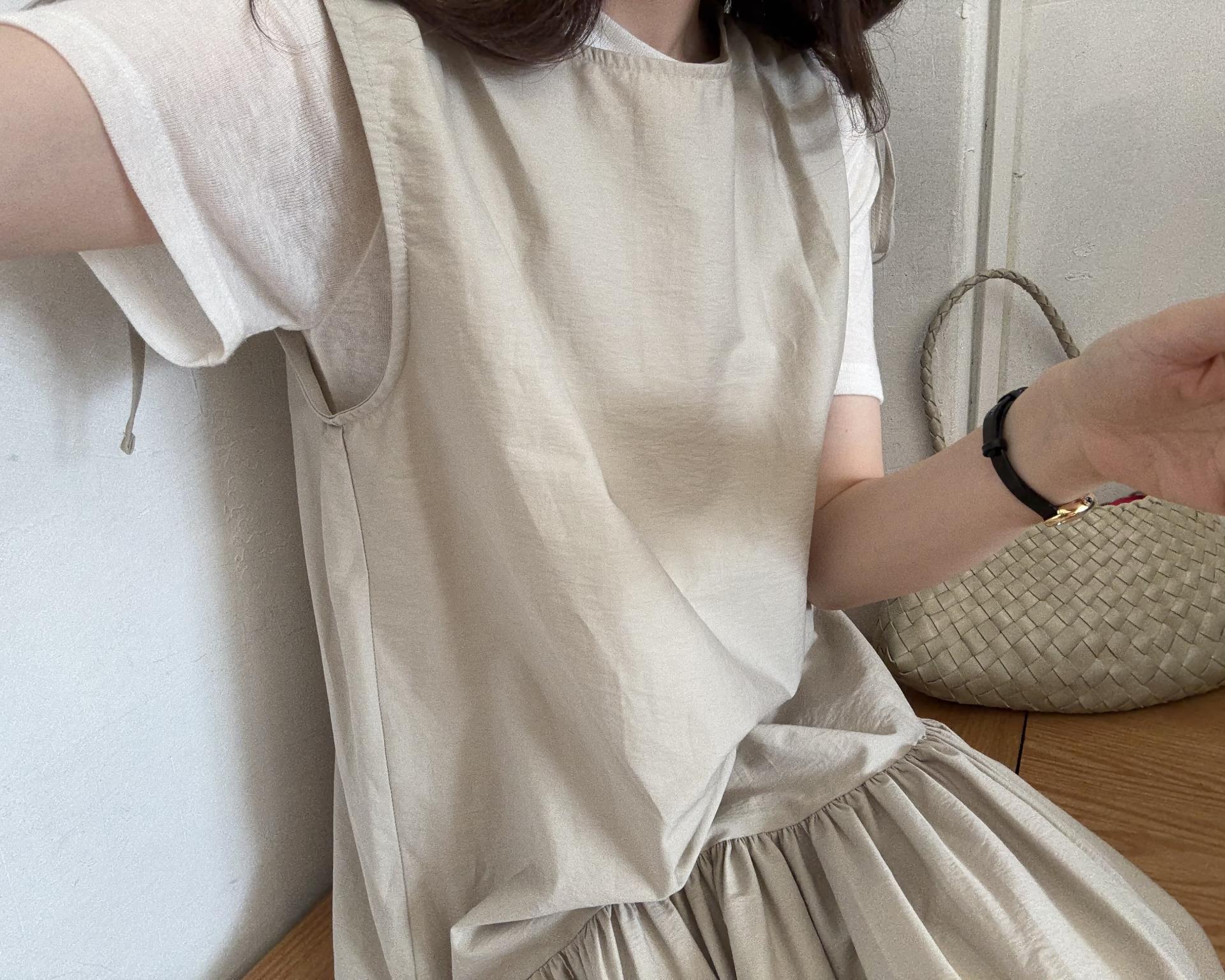 butter ribbon dress (beige/white)