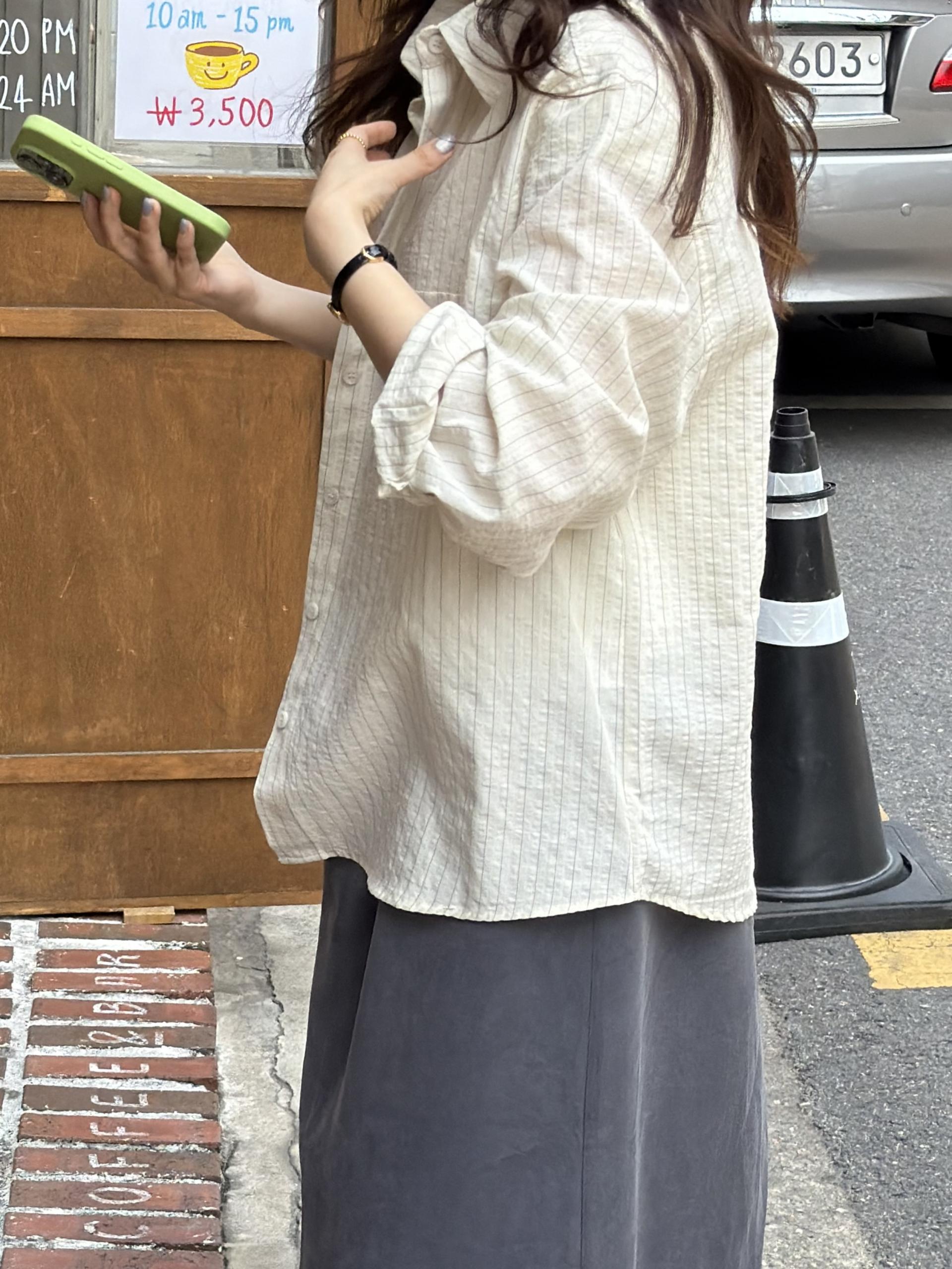 tacit stripe shirt (beige/blue)