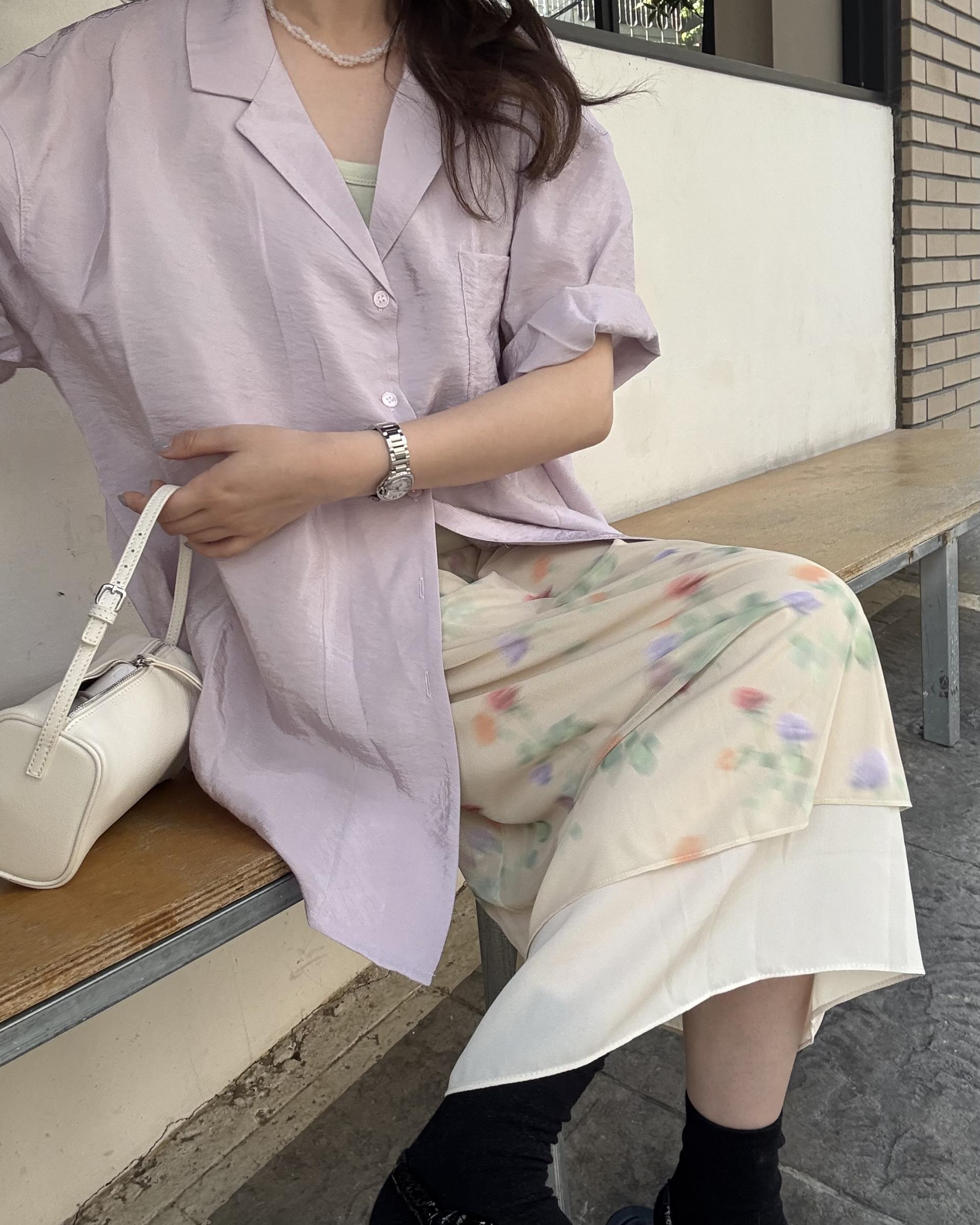 gloss half shirt (cream/lilac)