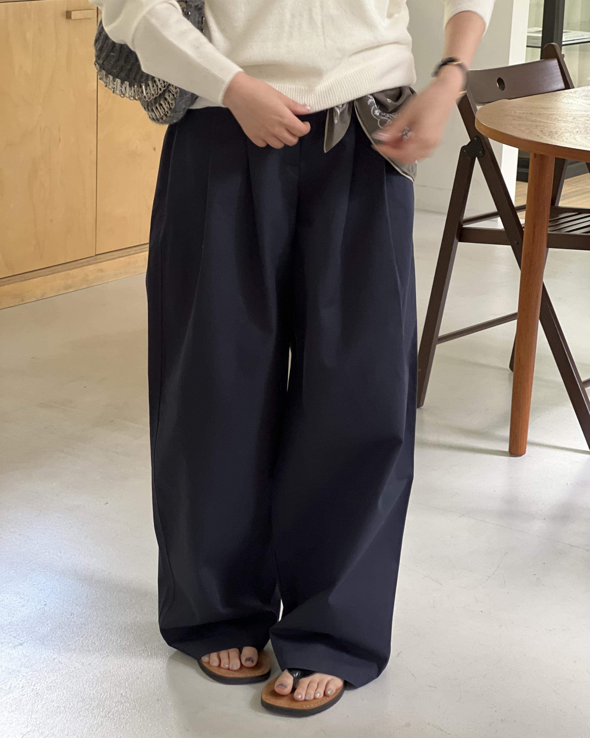 cotton pintuck pants (navy/cream/khaki)
