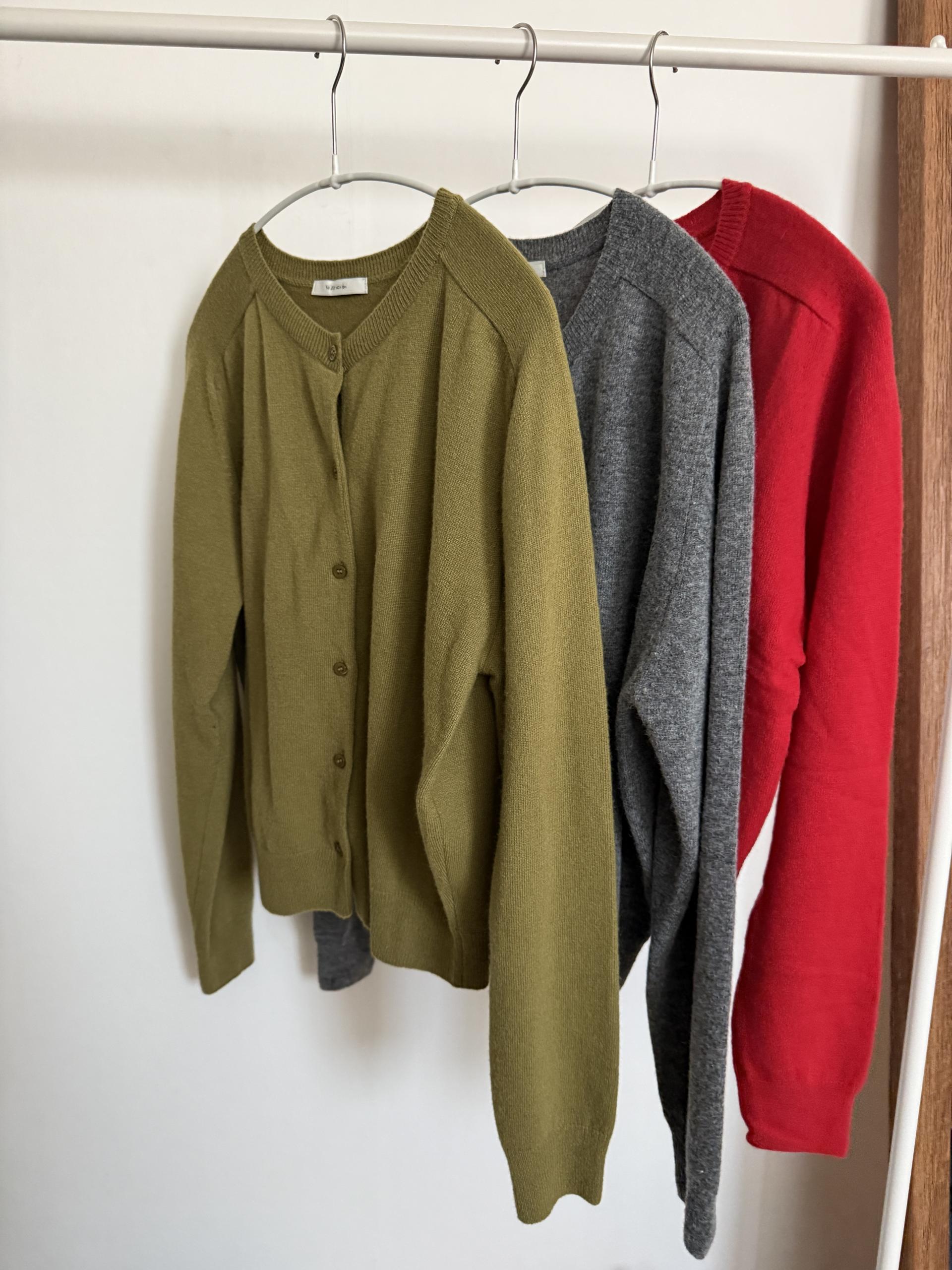 bowl round cardigan (grey/khaki/red)