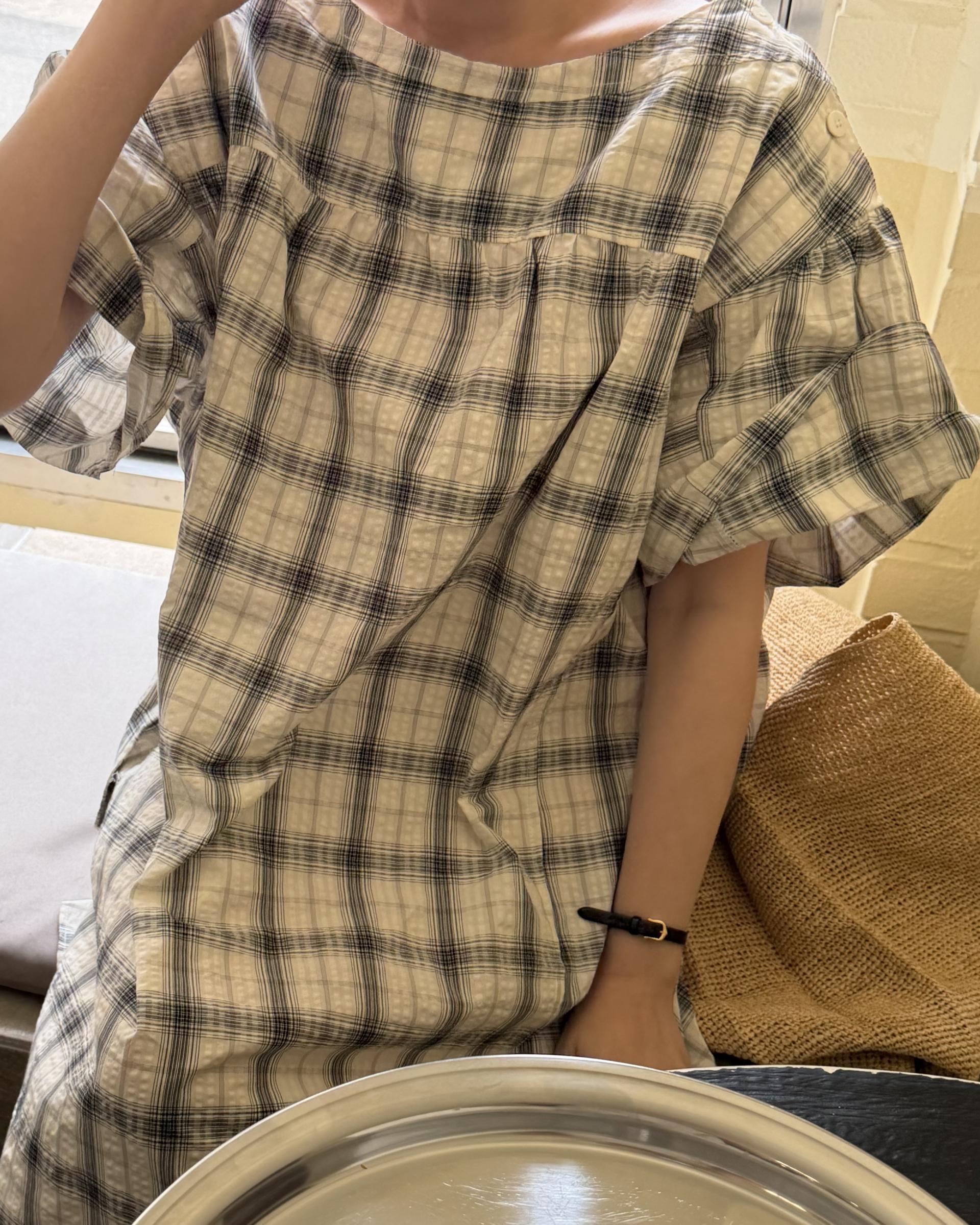 brioche check dress (cream)