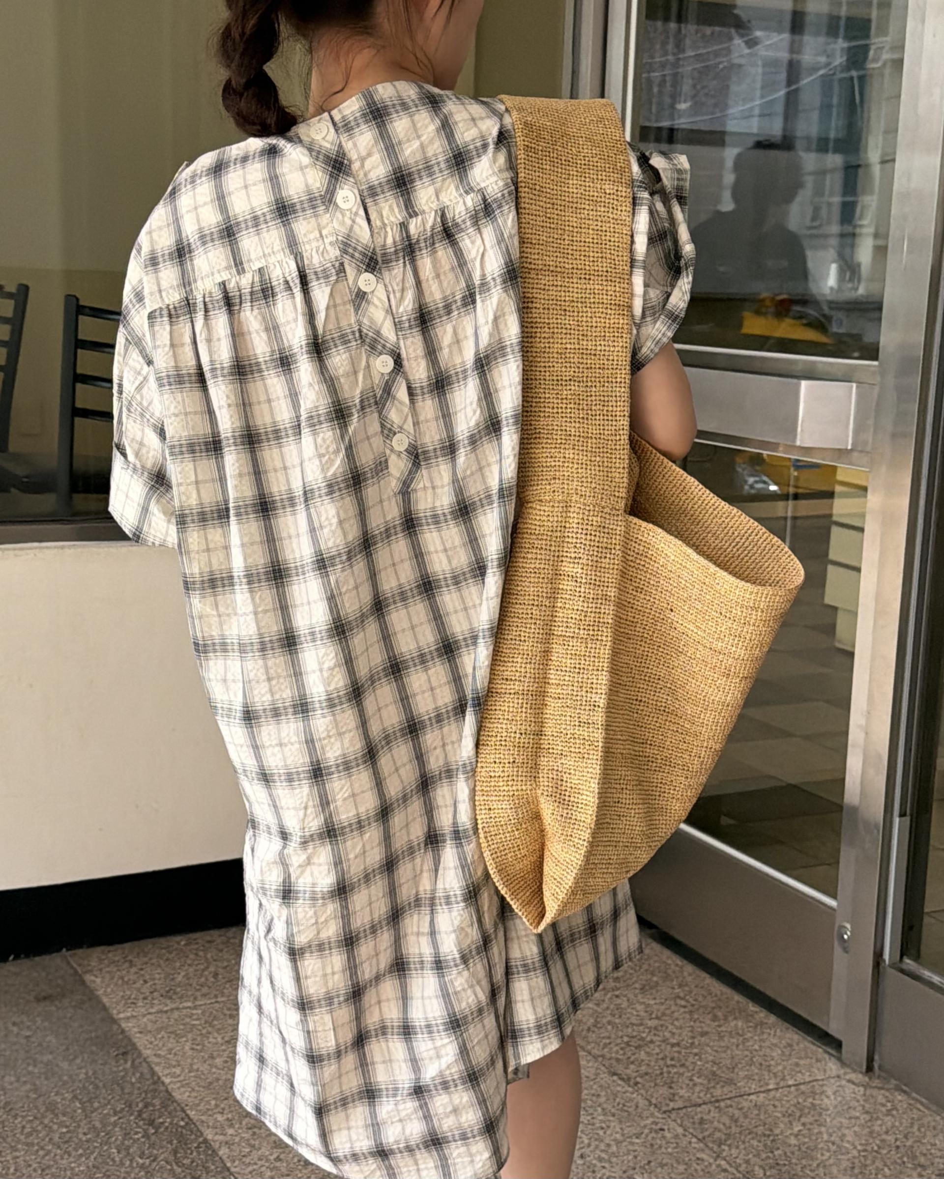 brioche check dress (cream)